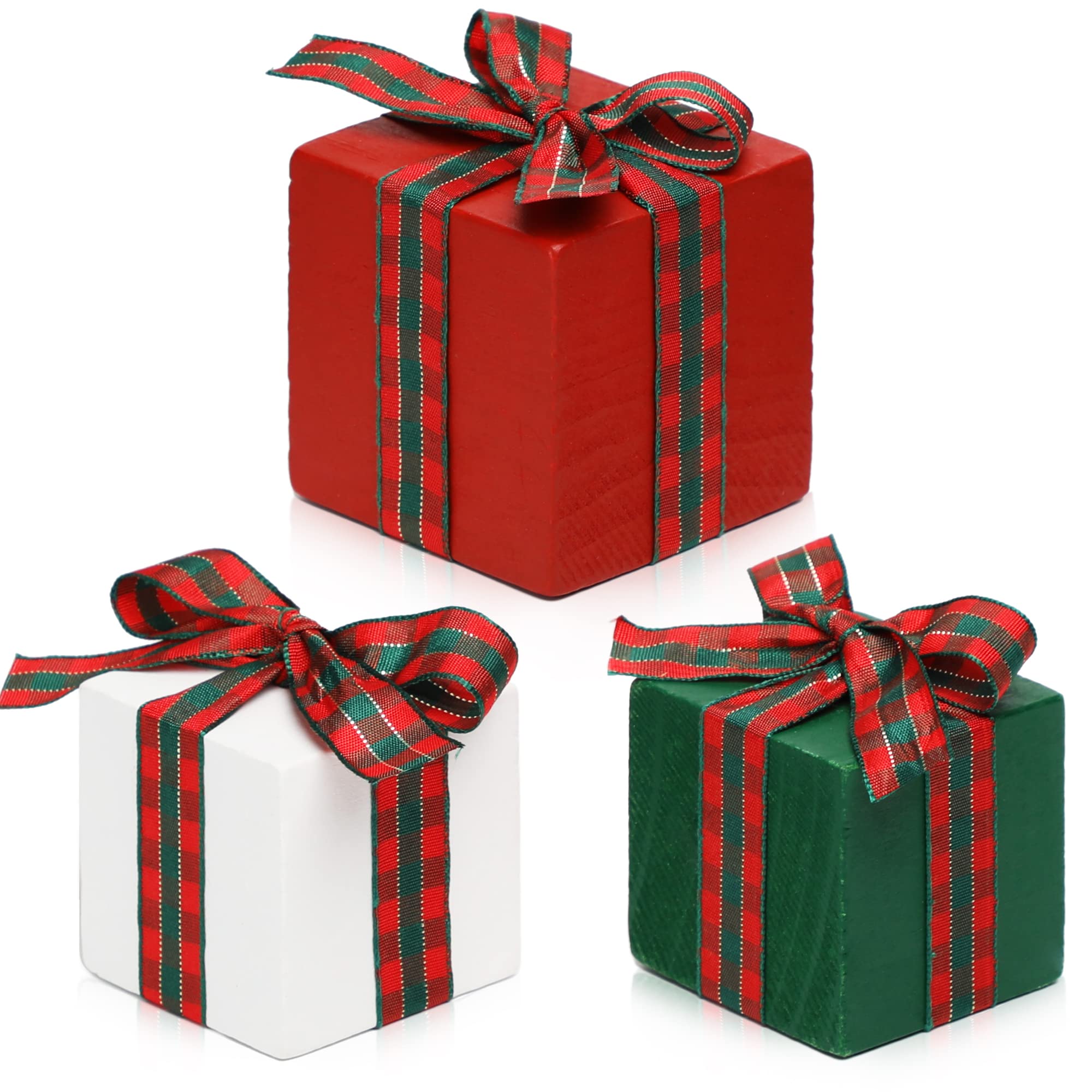 Christmas Tiered Tray Decor Set of 3 Mini Wood Small Table Decor Shelf d  cor (Buffalo Plaid 1)