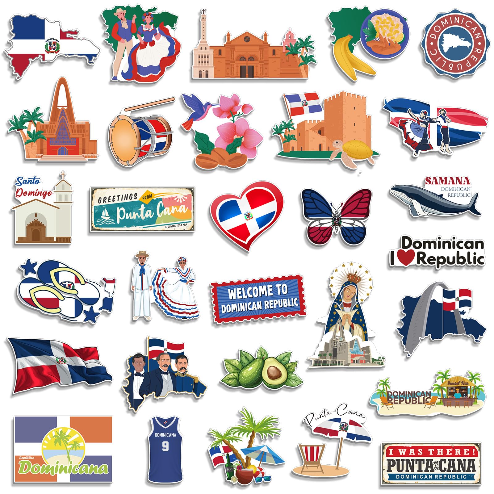 Konohan 30 Pcs Dominican Republic Souvenirs Gifts Dominican Republic Magnet for Refrigerator City Magnetic Refrigerator Stickers