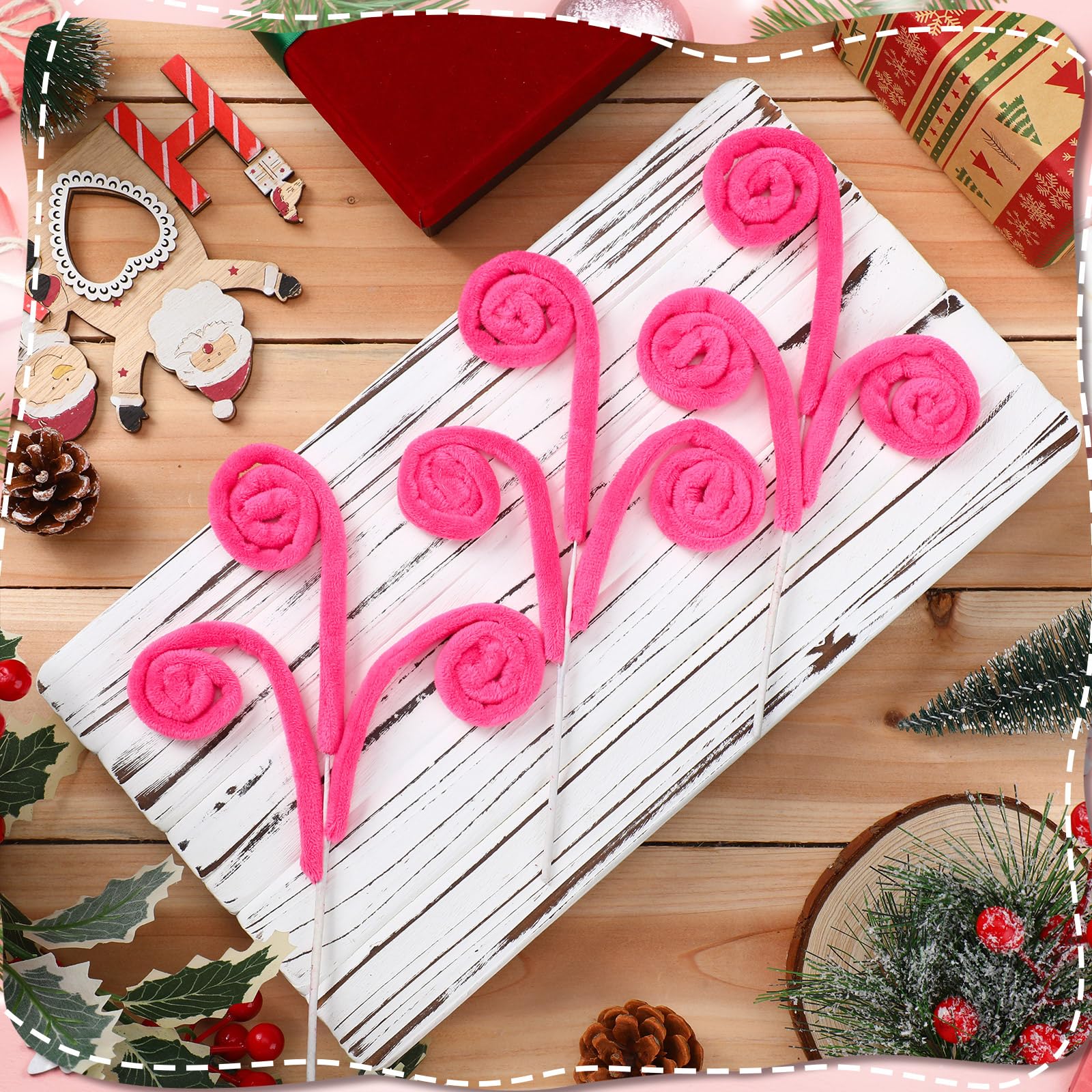 Daifunli 12 Pcs Curly Christmas Tree Picks Velvet Curl Decoration Spiral Curly Tree Topper Ornaments DIY Crafts for Wreath Firep