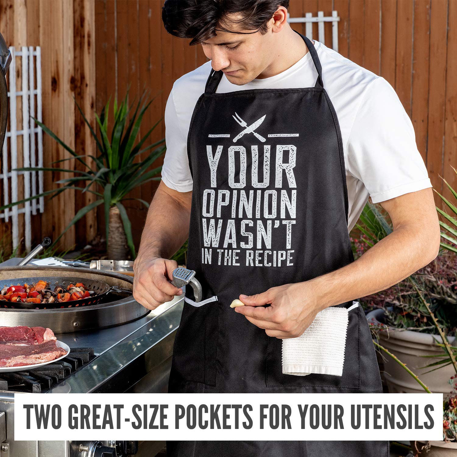Funny Apron For Women And Men With 2 Large Pockets - Your Opinion Wasnt In The Recipe One-Size-Fits-All Adjustable Cotton/Poly C