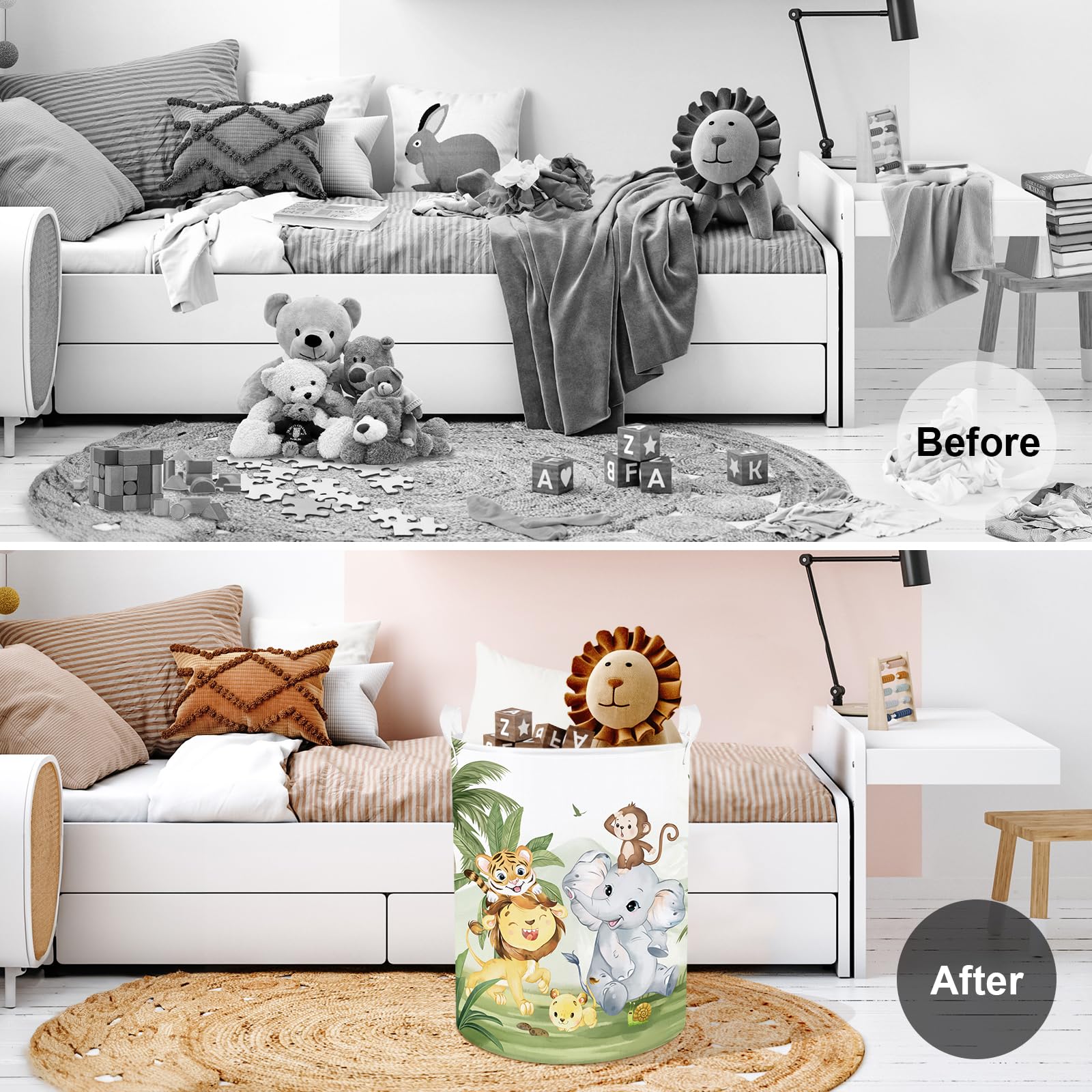 Clastyle 63L Large Rainforest Animals Kid Laundry Hamper With Handle Boy Girl Bedroom Bathroom Nursery Clothes Toy Storage Baske