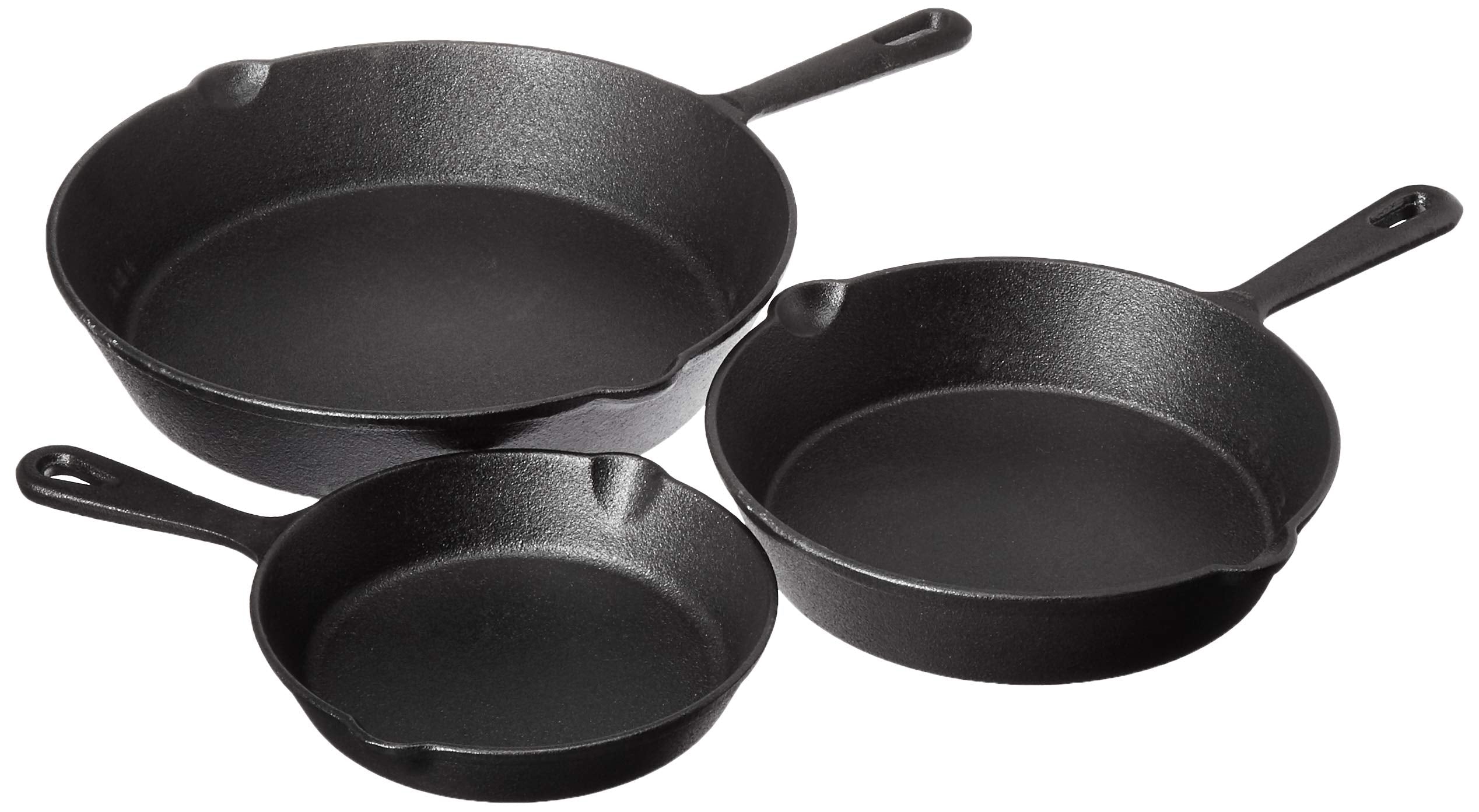 Jim Beam HEA Set of 3 Pre Seasoned Cast Iron Skillets with Even Distribution and Heat Retention-6 8 10, 10, Black