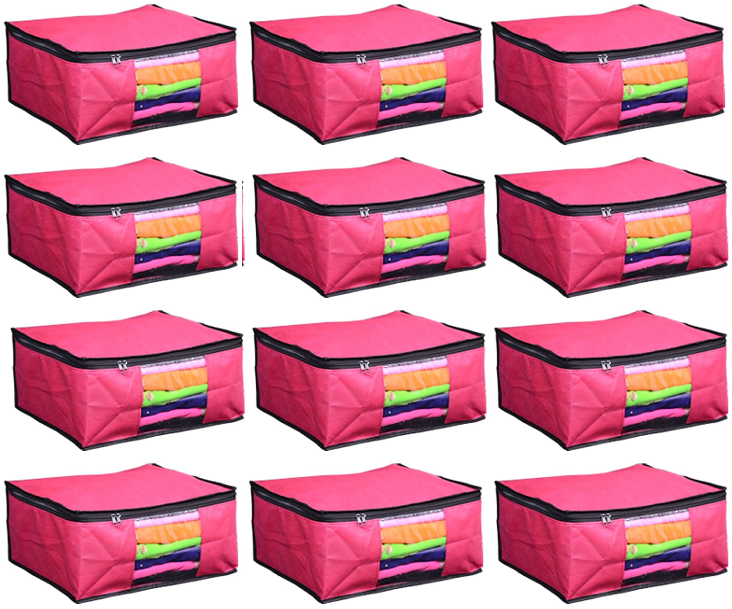 Shubhkraft Non Woven Garment Cover | Saree Cover Storage | Non Woven Zipper With Transparent Window Saree Cover | Dress Cover | 