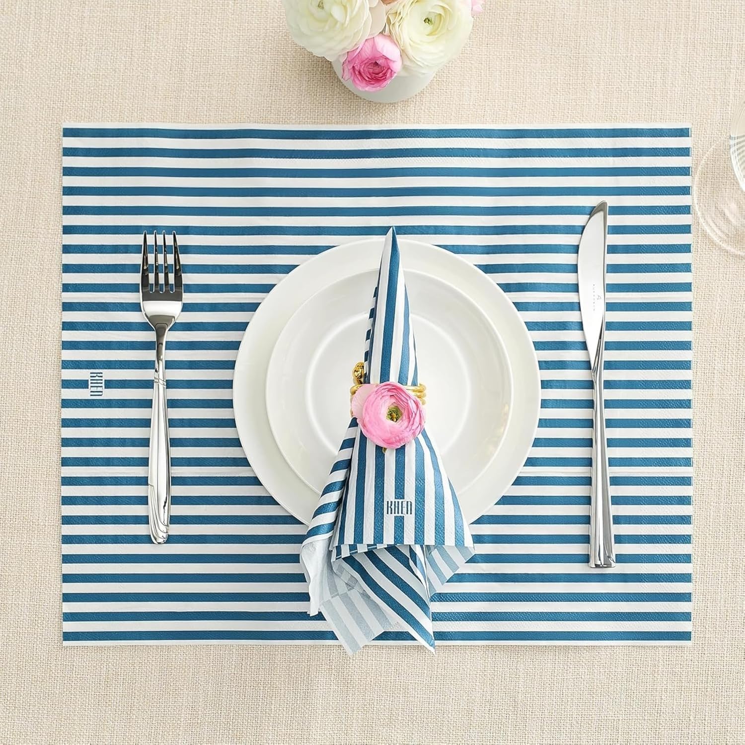 Tonal Striped Disposable Napkin Blue Set of 50 Pieces