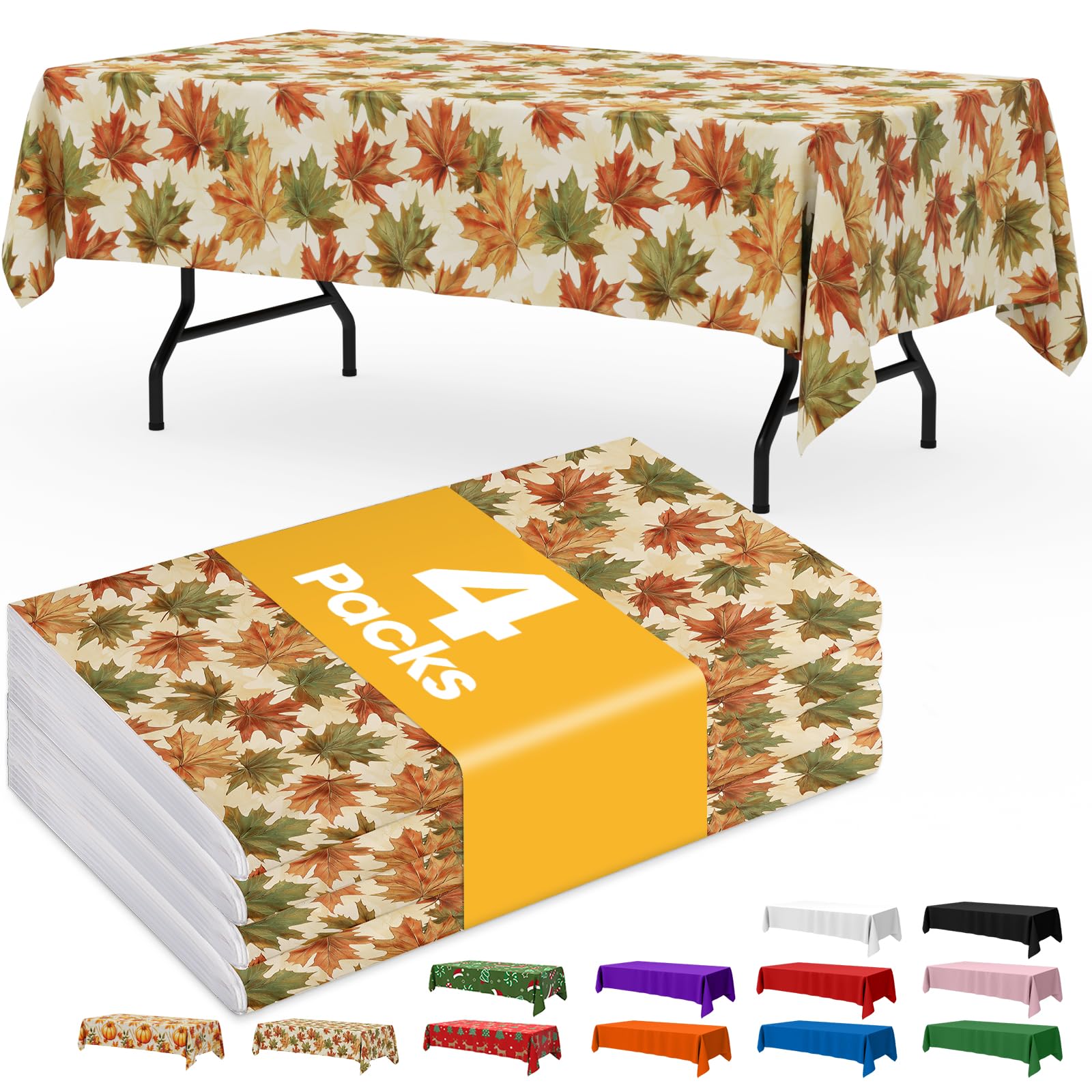 Niuara Fall Maple Plastic Table Cloth - 4 Pack 54    108 Rectangle Disposable Tablecloths for 6FT Tables, Waterproof Table Cover