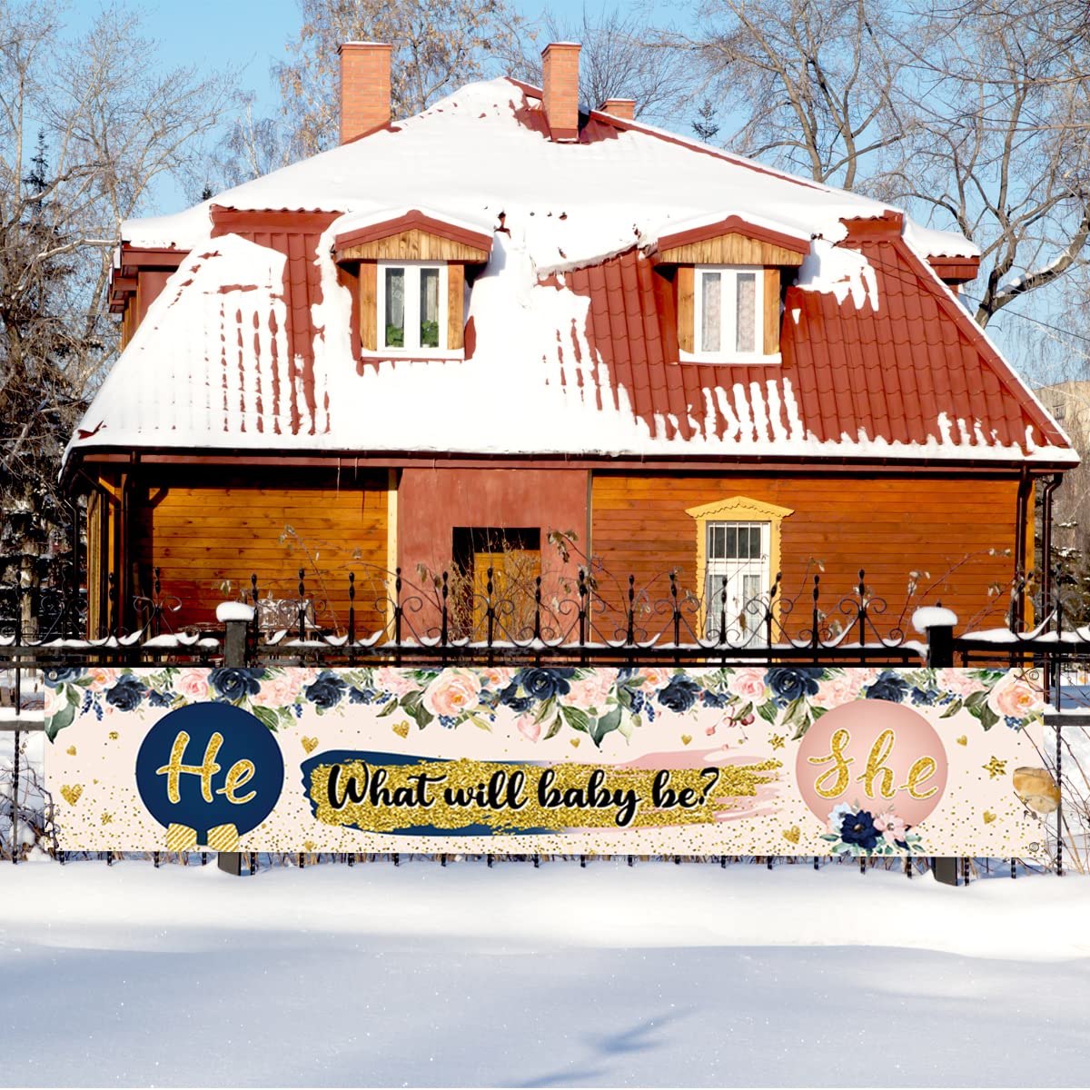 Gender Reveal Decorations, He Or She Gender Reveal Banner Large He Or She Baby Shower Yard Sign Photo Booth Props For Gender Rev