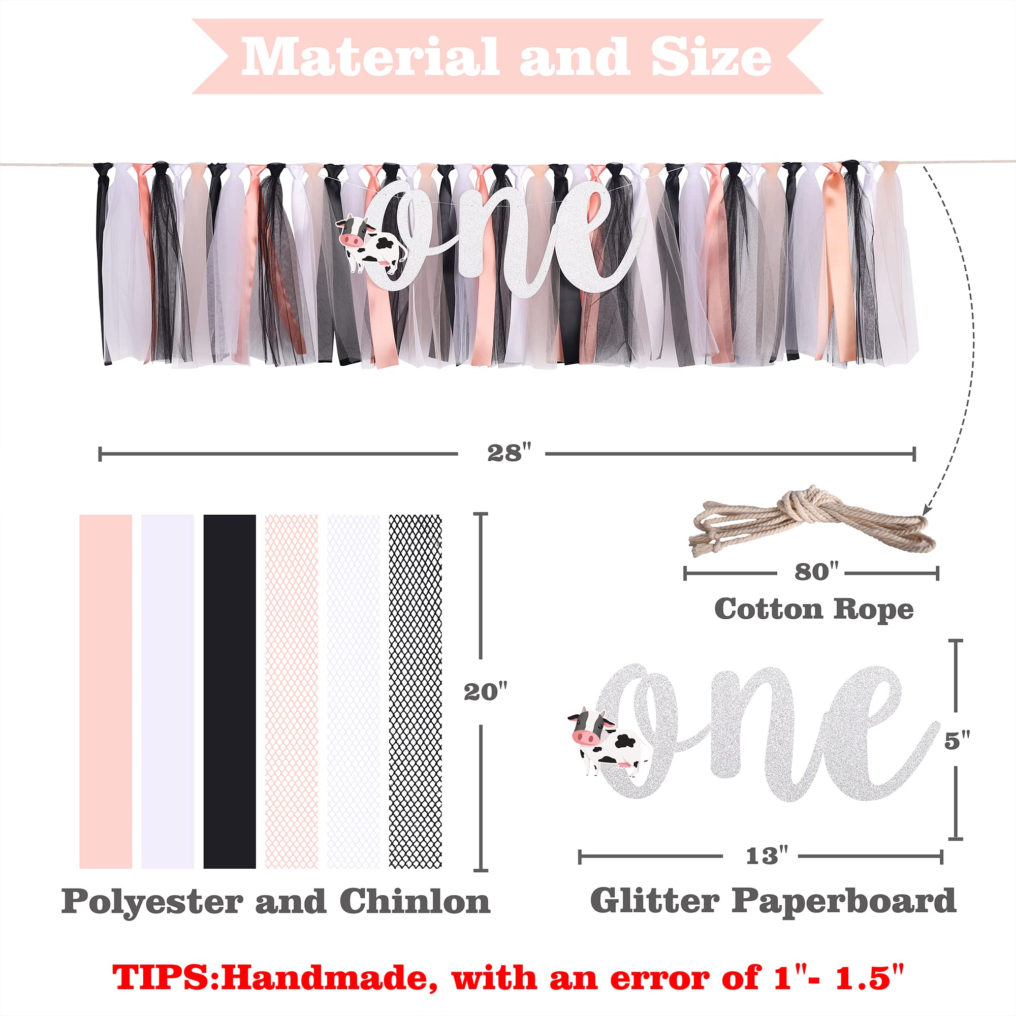 Holy Cow I'M One Banner Birthday Decorations Girl - 1St First Highchair Birthday Banner, High Chair Fabric Garland Party Supplie