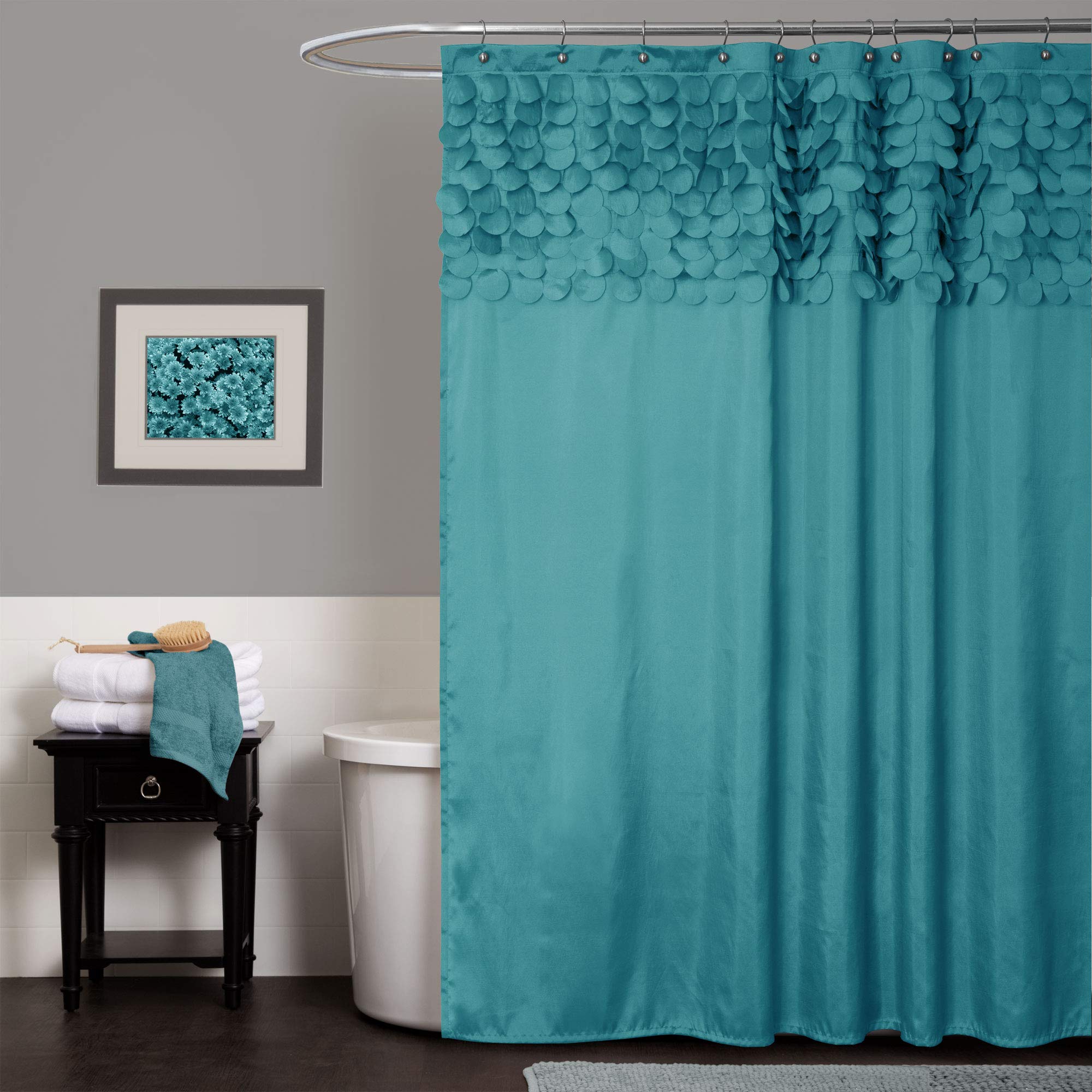 Lush Decor Lillian Shower Curtain | Textured Shimmer Circle Design Bathroom, 72 X 72, Turquoise