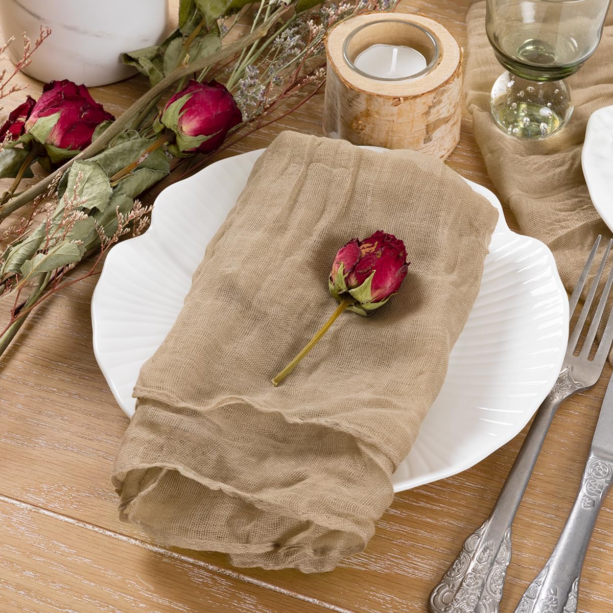 Socomi Coffee Cheesecloth Napkins Easter Spring Napkins Set Of 10 Boho Washable Dinner Table Napkins For Wedding Party Baby Show