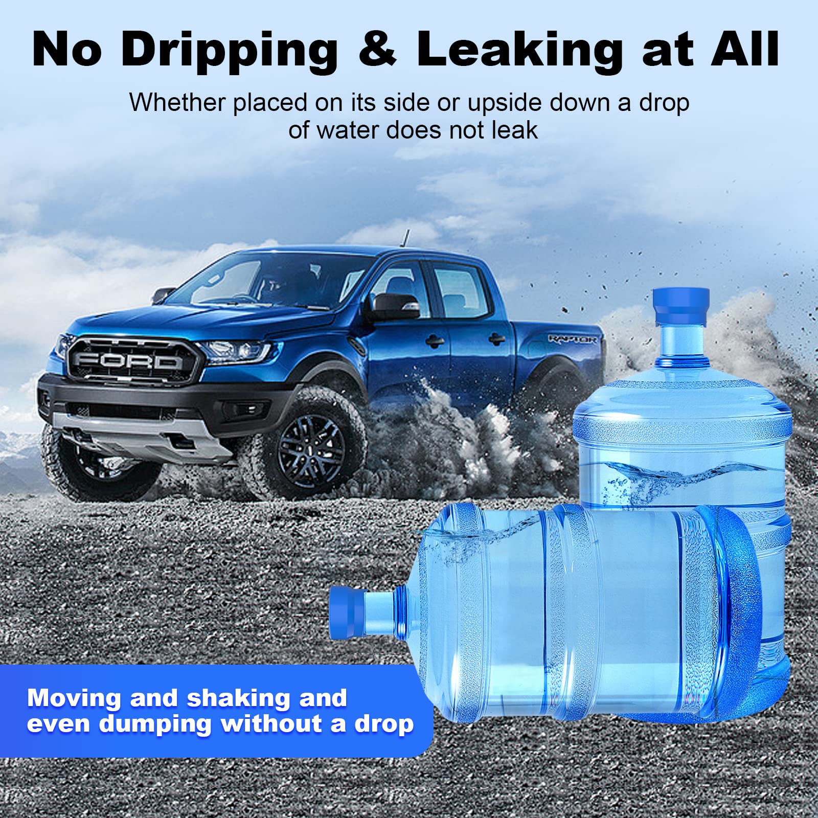 MYLOLF 6PCS 3 & 5 Gallon Water Jug Cap  Reusable Food Grade Silicone Replacement Cap for 55mm Standard/Screw/Crown Tops Water Bottle and Water Dispensers  Non-Spill & Leak Free - 6PCS