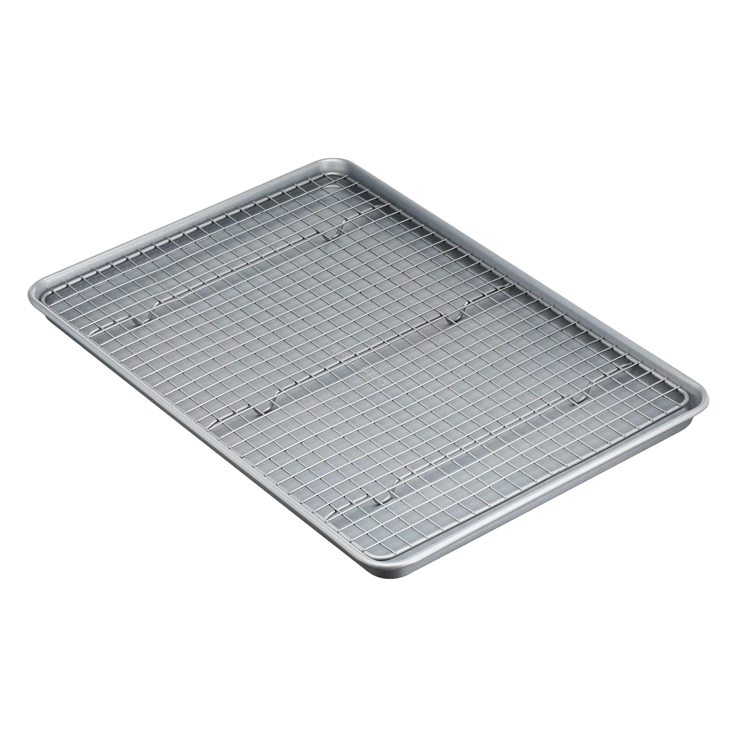 Amazon Basics Ceramic Nonstick Baking Sheet & Cooling Rack Set, Non-Toxic, Half Sheet Size - 1 Pack, Gray
