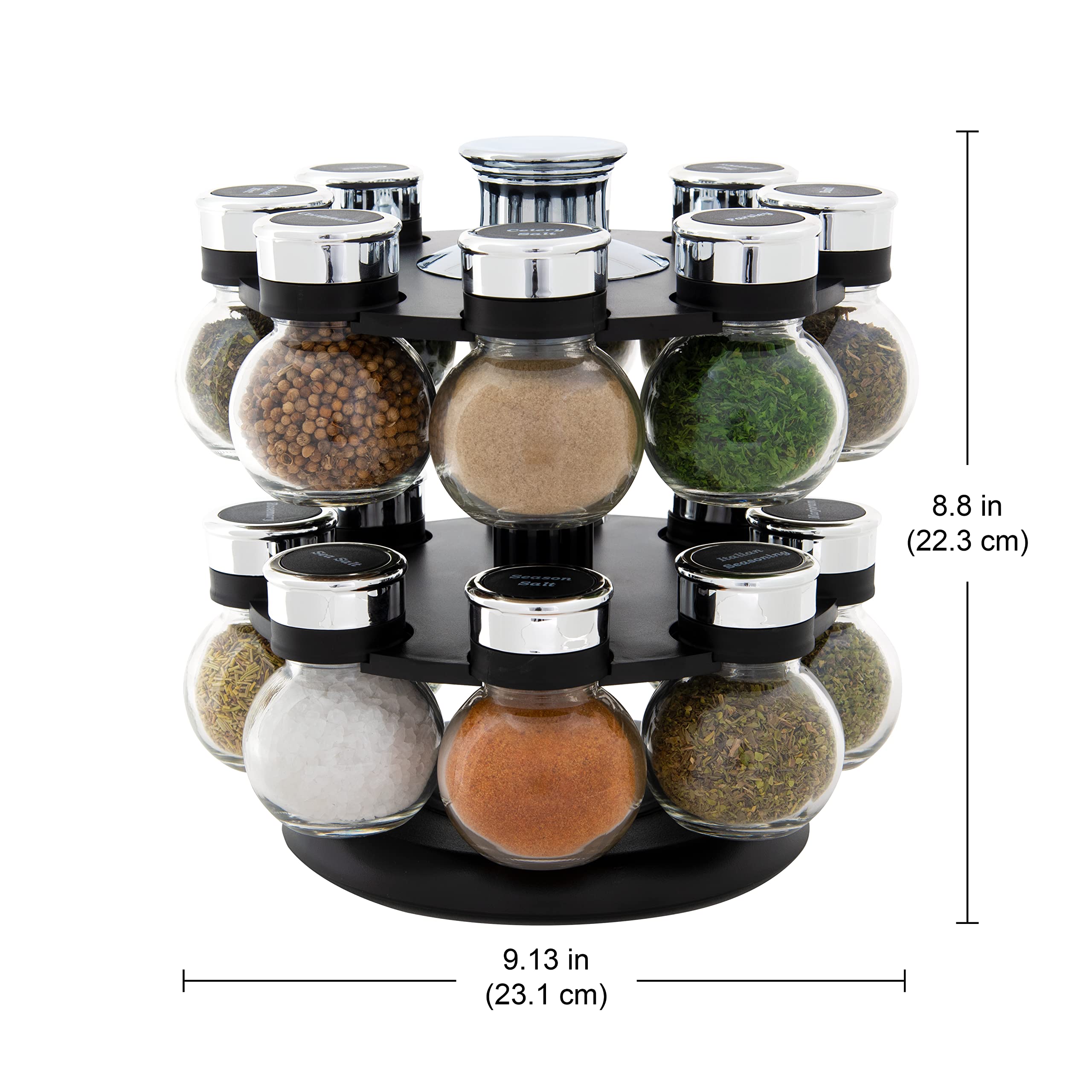 Kamenstein 16 Jar Ellington Revolving Countertop Spice Rack With Lift & Pour Caps And Spices Included, Free Spice Refills For 5