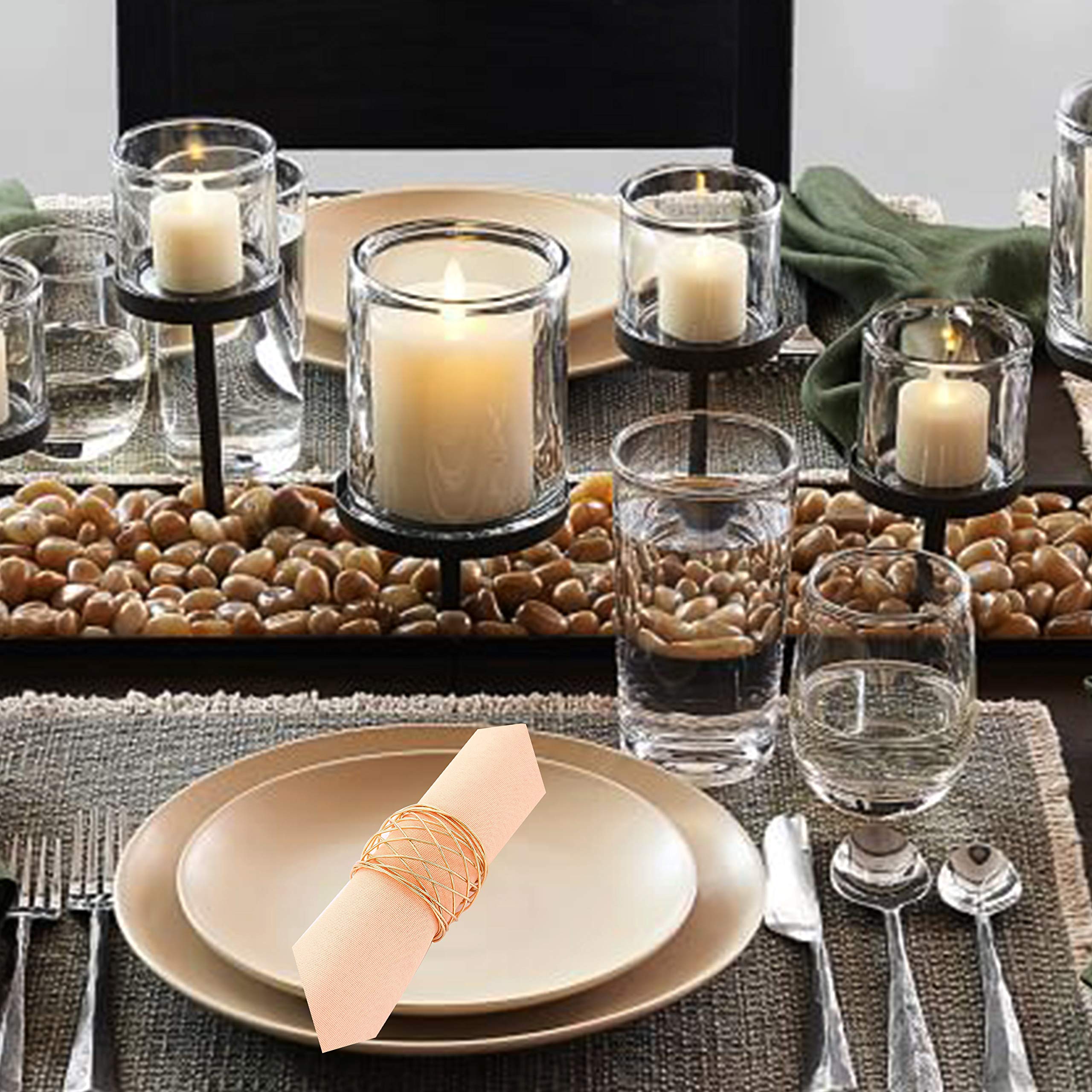 Cealxheny Napkin Rings Set Of 12, Gold Metal Mesh Napkin Holder For Holiday Thanksgiving Party Wedding Banquet Christmas Circle