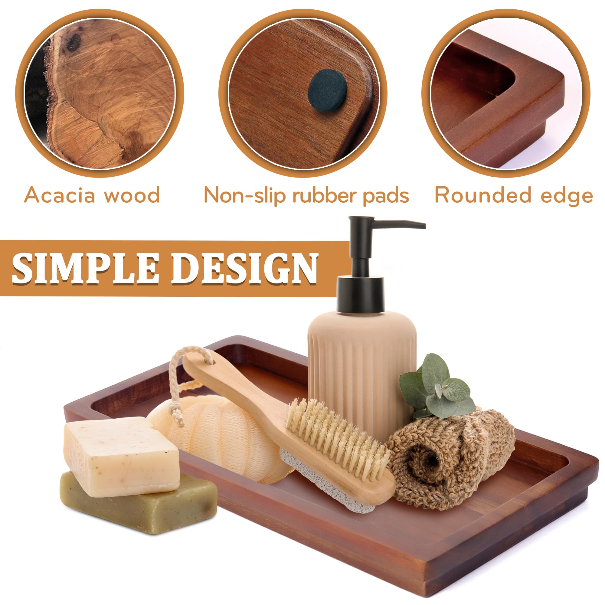 Bathroom Vanity Tray 11.8 X 5.9 Inches Of Natural Acacia Wood - Elegant Organizer For Cosmetics, Jewelry, Perfume, Candle, Key -