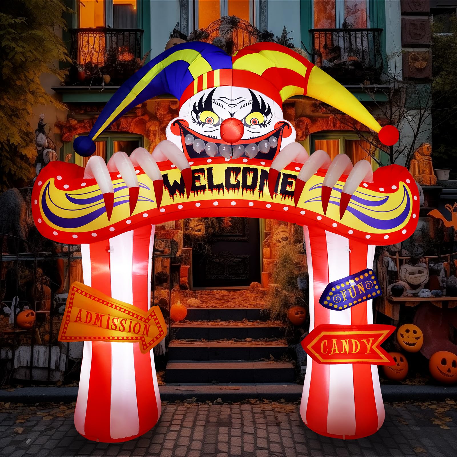 WBHome 10 Ft Halloween Inflatable Clowns Arched Door Outdoor Decorations, Day of The Dead Blow Up Yard Decor with Built-in LED L