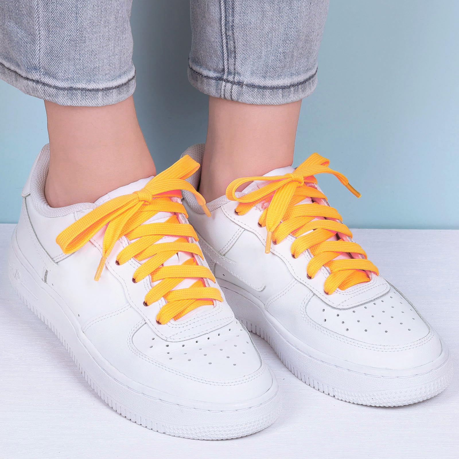 Olukssck Flat Shoe Laces for Sneakers, Yellow Polyester, 40 inch (102cm), 1 Pair