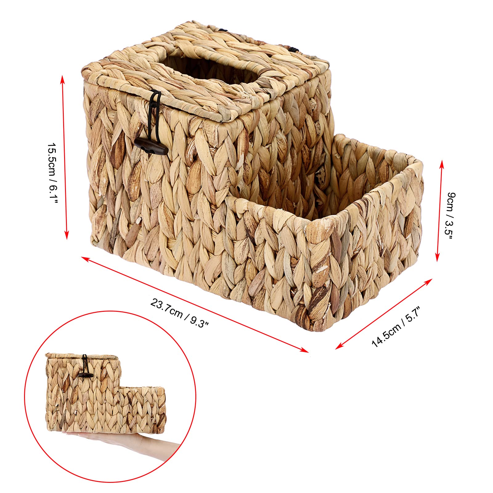 Sumnacon Square Woven Tissue Box Cover - Decorative Cube Wicker Tissue Box Holder With Side Organizer, Rustic Water Hyacinth Tis