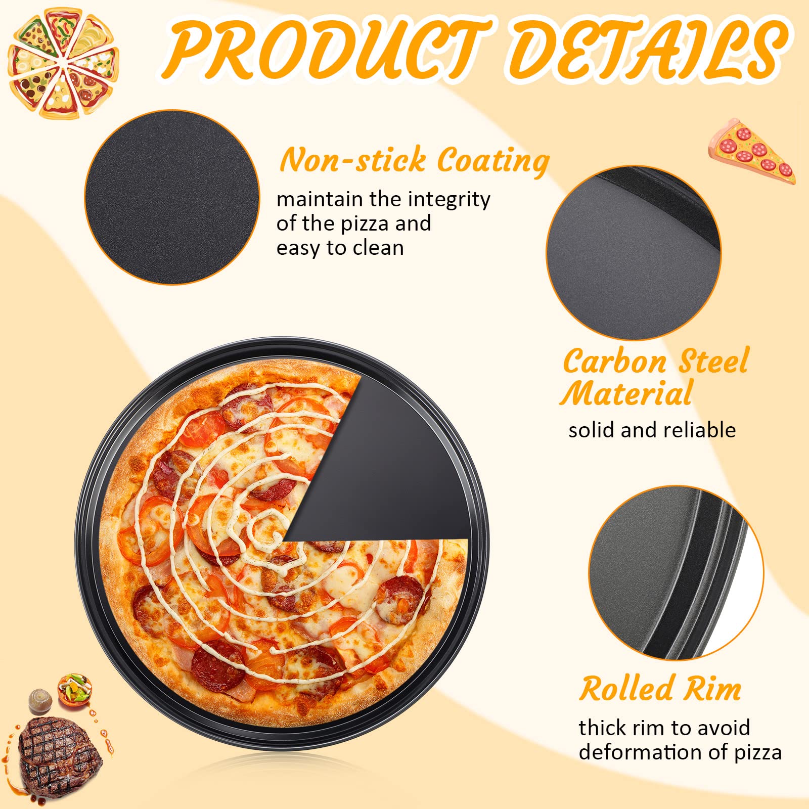 Meanplan 8 Pcs Round Pizza Pan Non Stick Bakeware Pizza Pan For Oven Heavy Duty Carbon Steel Pizza Pan Dishwasher Safe For Home