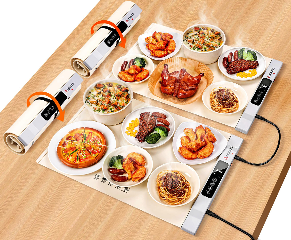 Warming Mat for Food, 2 Pack Food Warming Mat, Electric Warming Tray for Buffets Party with 7 Adjustable Temperature, 6 Timer, F