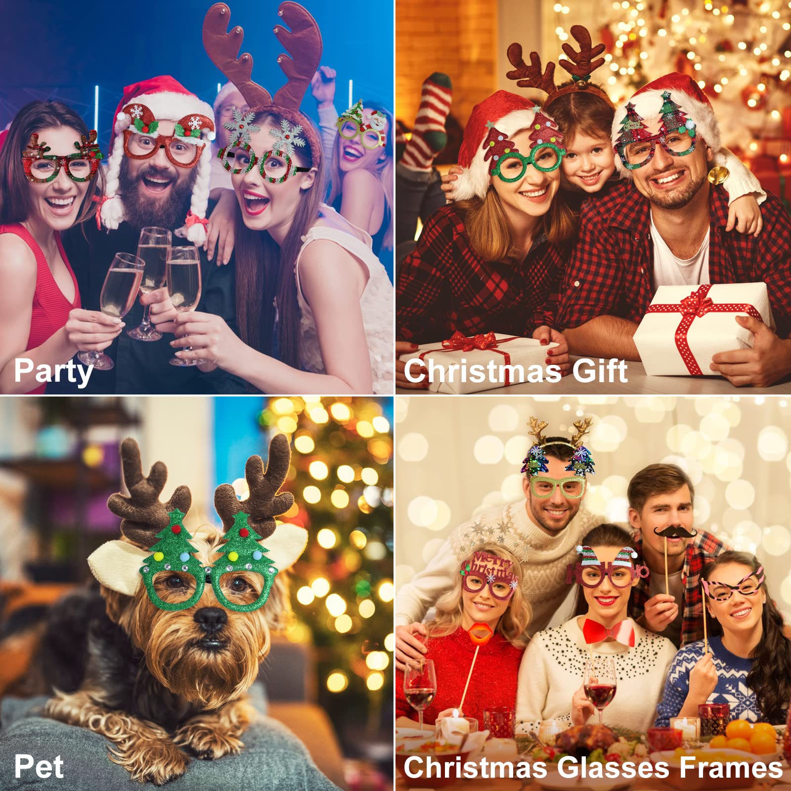 24Pcs Christmas Glitter Party Glasses Frames For Kids, Christmas Costume Eyeglasses For Christmas Parties Holiday Favors Photo B