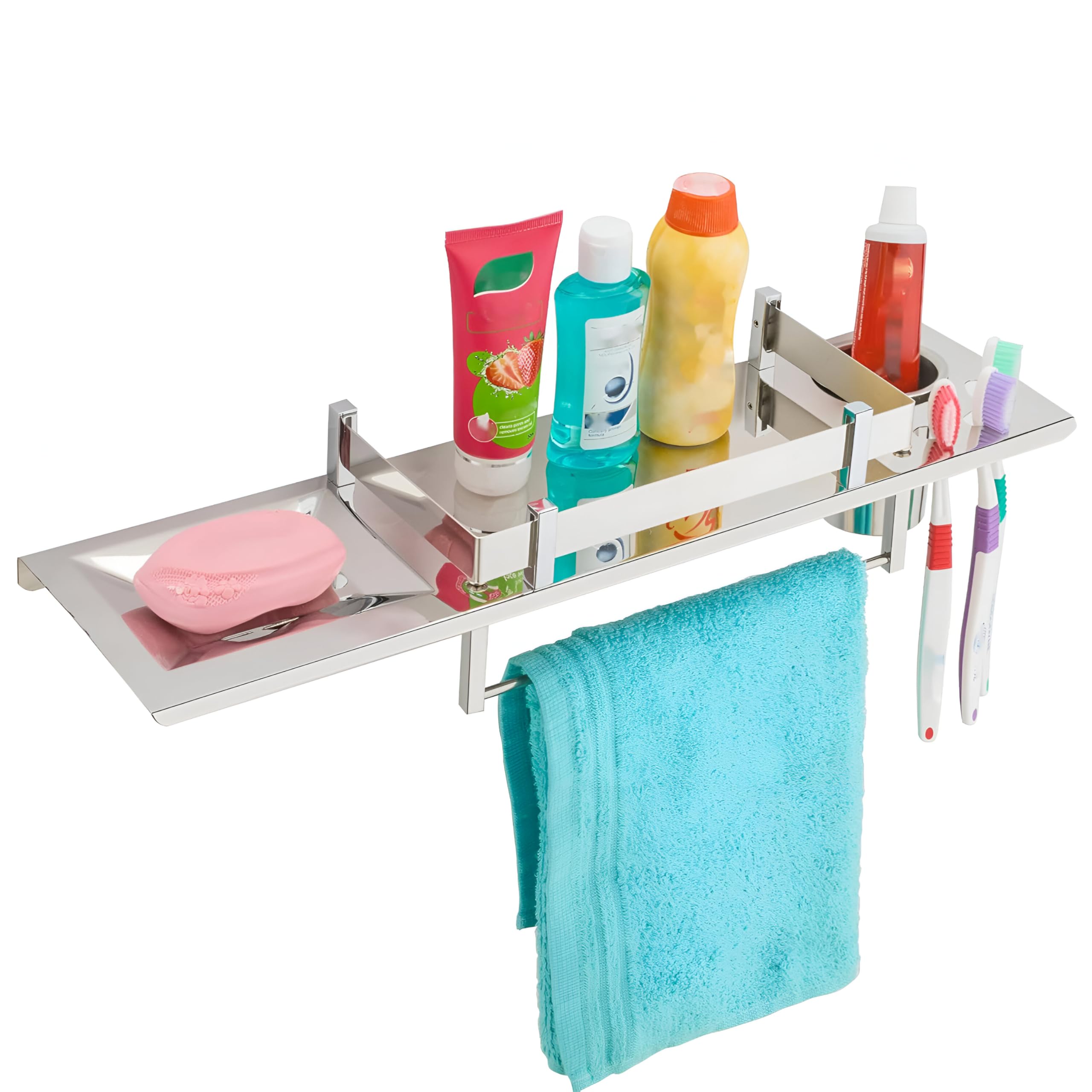 Pivalo 4 In 1 304 Grade Stainless Steel Bathroom Shelf Multipurpose Home Accessories Organizer Set Corner Wall Mount Rack With M