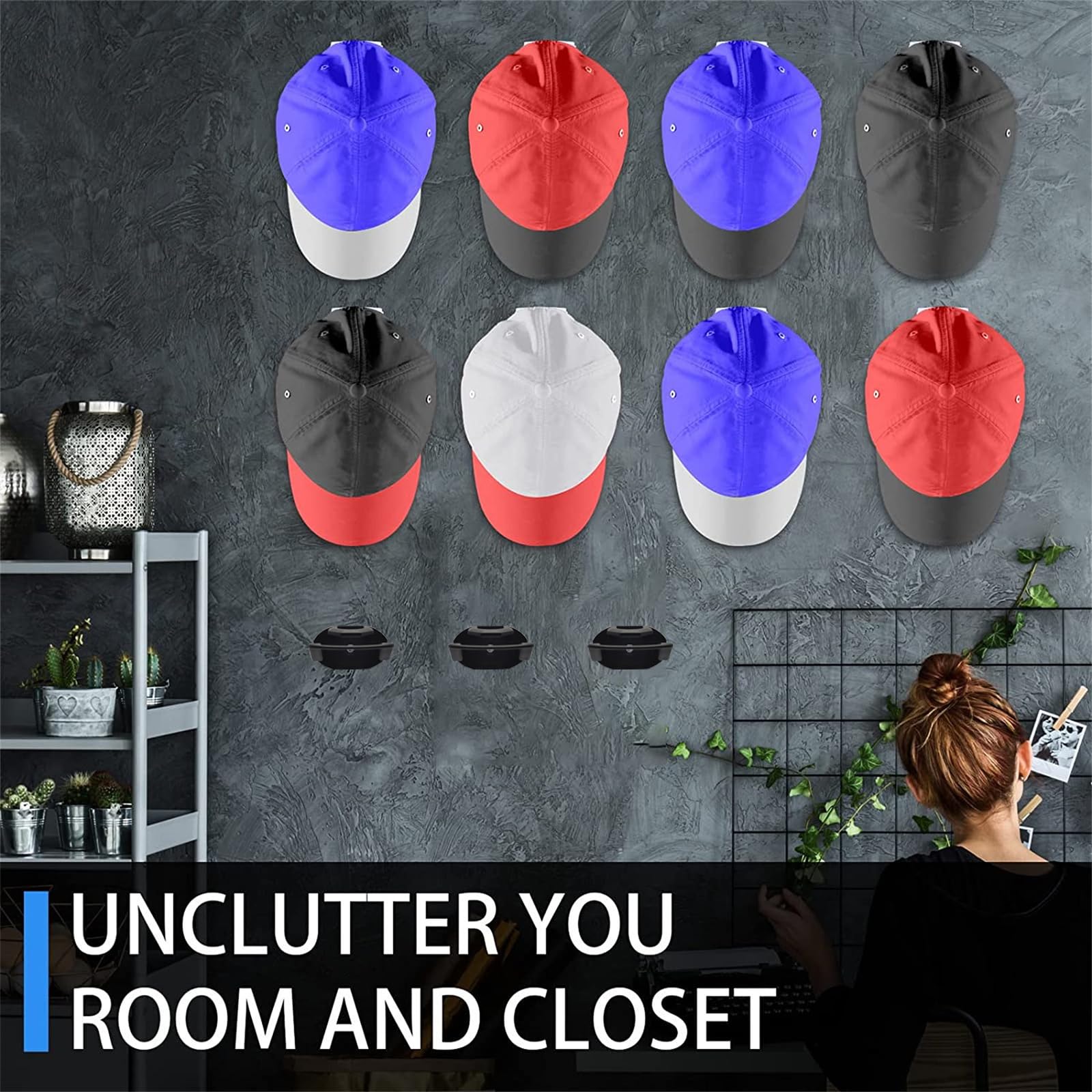 Ruipbote 24 Pack Adhesive Hat Hooks For Wall,Hat Rack For Baseball Caps, Hat Hangers For Wall, No Drilling,Upgraded Adhesive Hat
