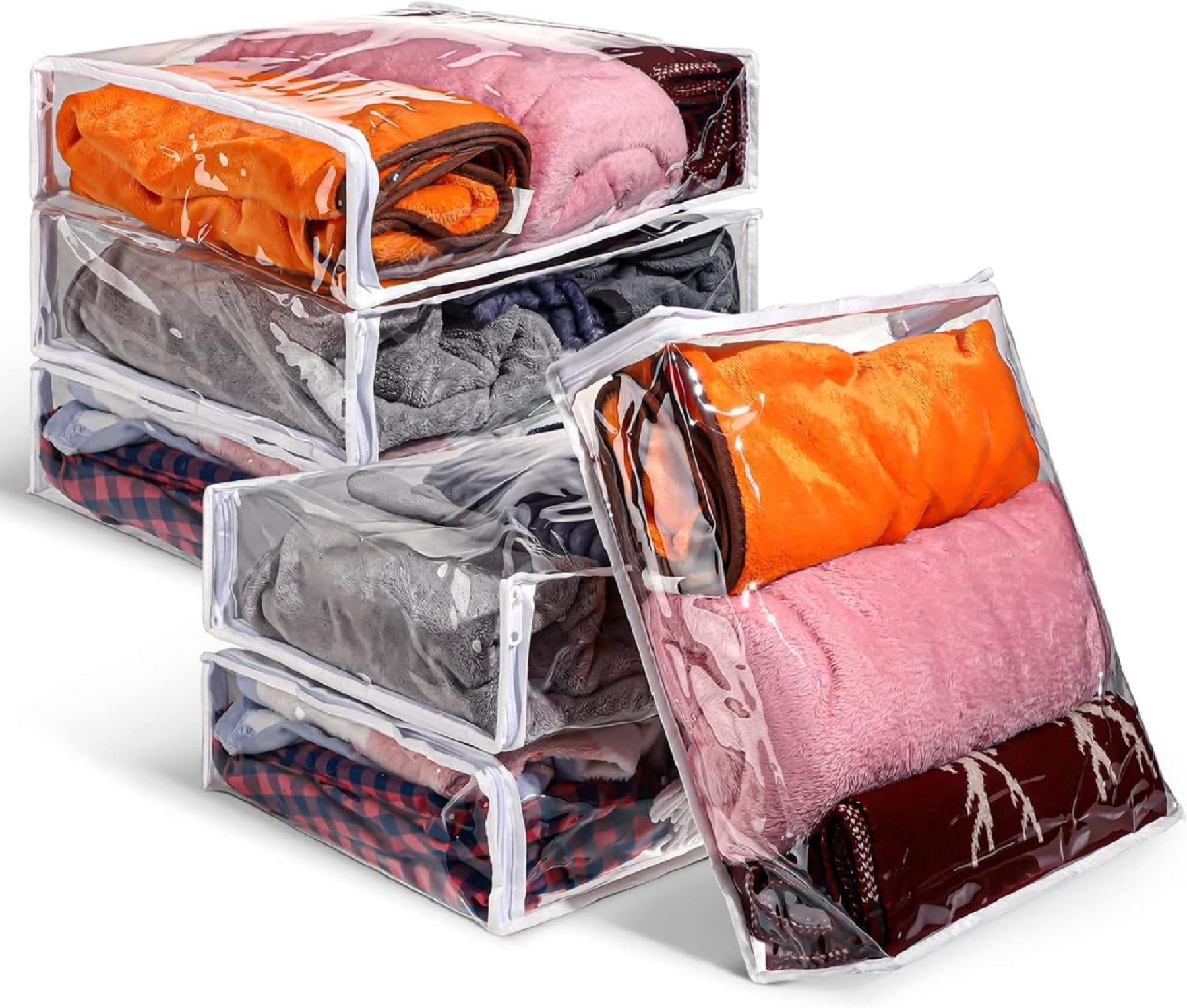 Jannyro Clear Vinyl Zippered Storage Bag 6 Pcs Plastic Clothing Organizer With Zipper Closet Storage Bags For Blankets Clothes S