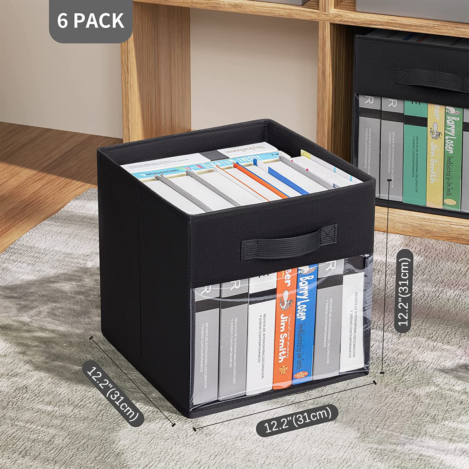 DIMJ Collapible Storage Cubes  12 Inch Cube Storage Bins with Window  Fabric Bins Baskets for Shelves  Foldable Cube Storage Organizer Cube Bins for Closet  Shelves  Home  Office  3 Packs  Black