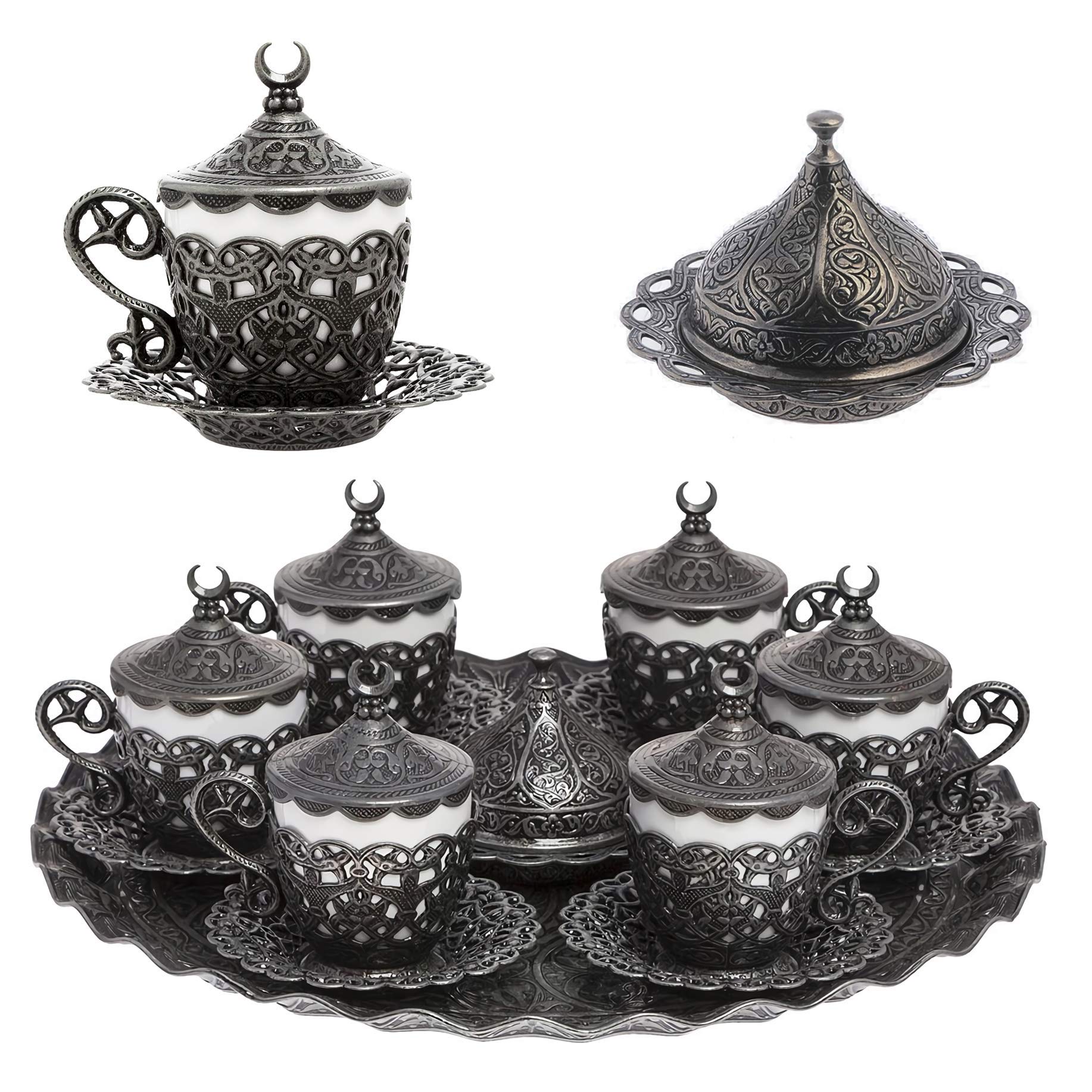 Alisveristime 27 Pc Turkish Greek Arabic Coffee Espresso Cup Saucer Set (Gelincik) (Black)