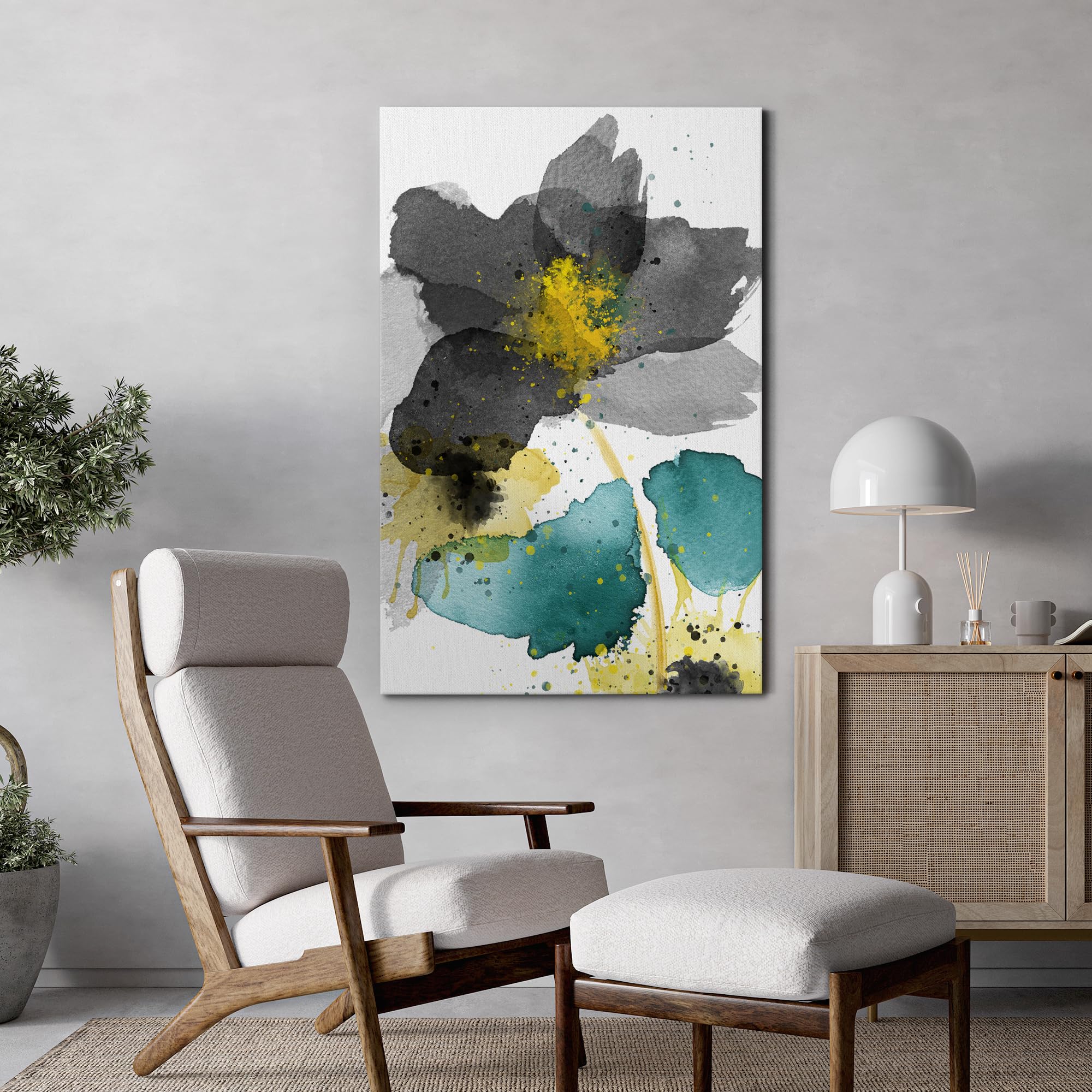 Wall26 Canvas Print Wall Art Watercolor Explosion Black & Green Daisies Floral Botanical Illustrations Minimalism Glam Multicolo