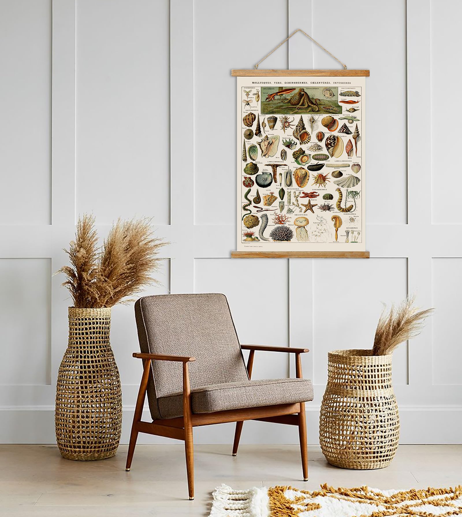Ovfovy Vintage Ocean Poster, Rustic Room Aesthetic, Retro Wall Art Prints Without Fading, Printed On Linen With Wood Frames, Rea