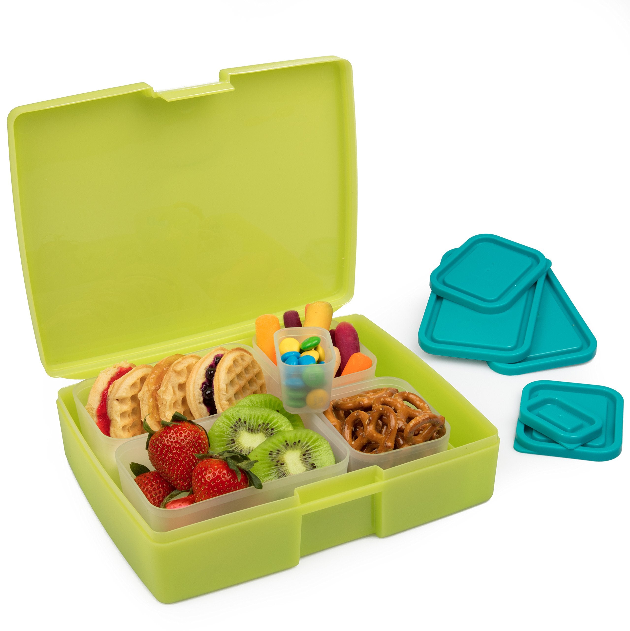 Bentologytm Green Bento Lunch Box Set W 5 Removable Nesting Containers- Adapt Inner Compartment Portion Sizes-Meal Prep Snack Ho