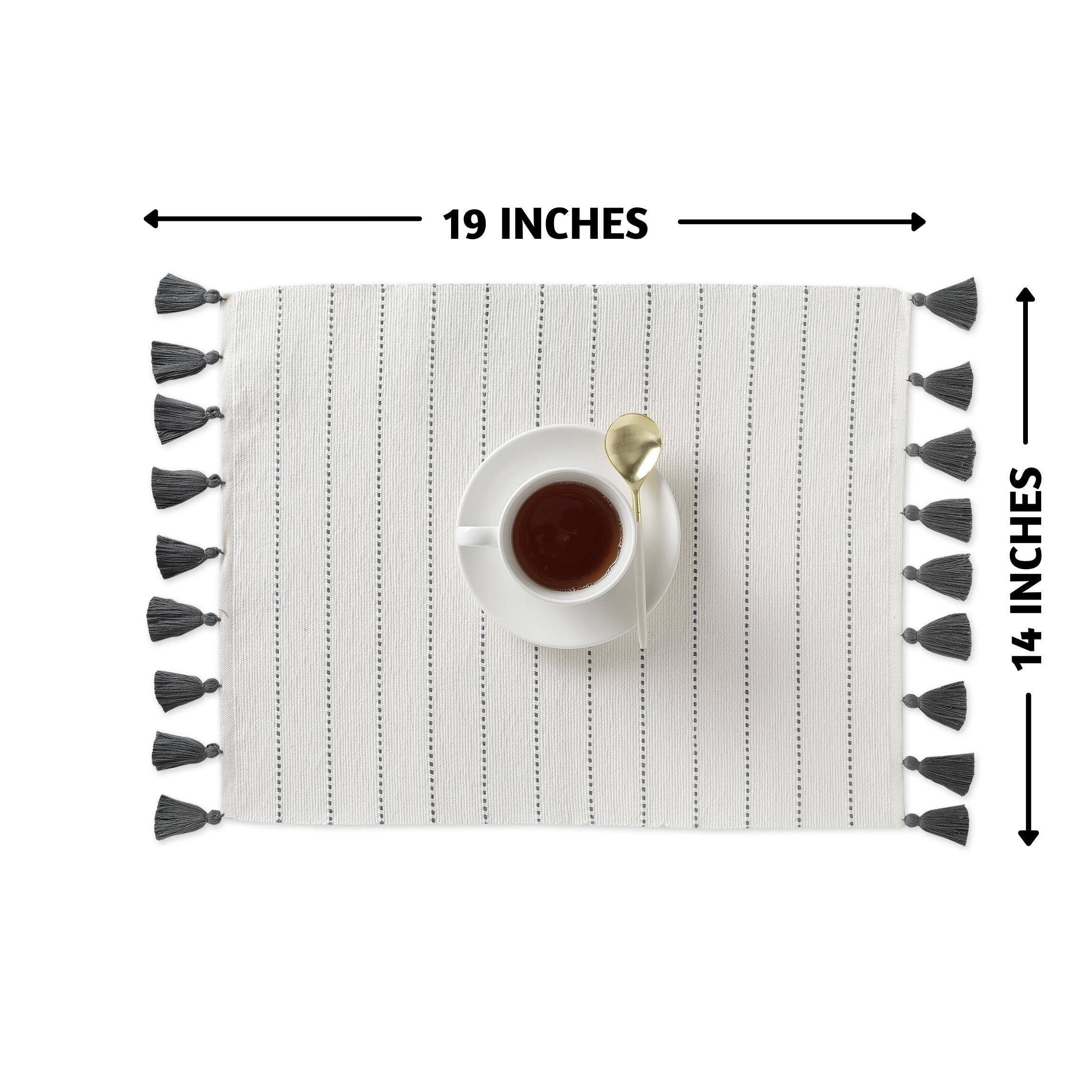 Folkulture Placemats Set Of 6, 100% Cotton Ribbed Place Mats 14 X 19 Inches With Cute Tassels, Table Mats For Farmhouse Table De