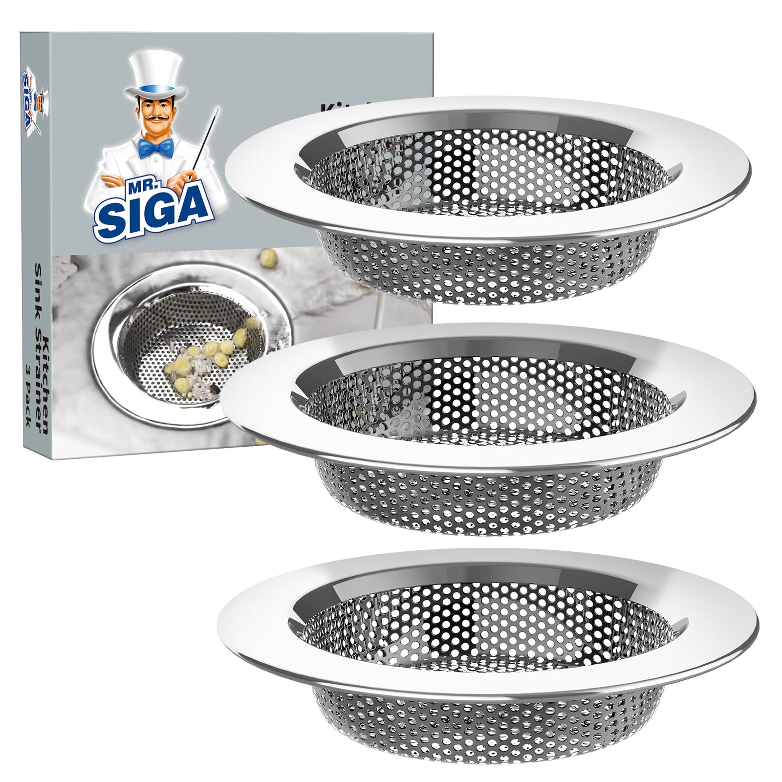 MRSIgA Kitchen Sink Strainer  Stainless Steel Sink Drain Strainer  Dishwasher Safe  Pack of 3