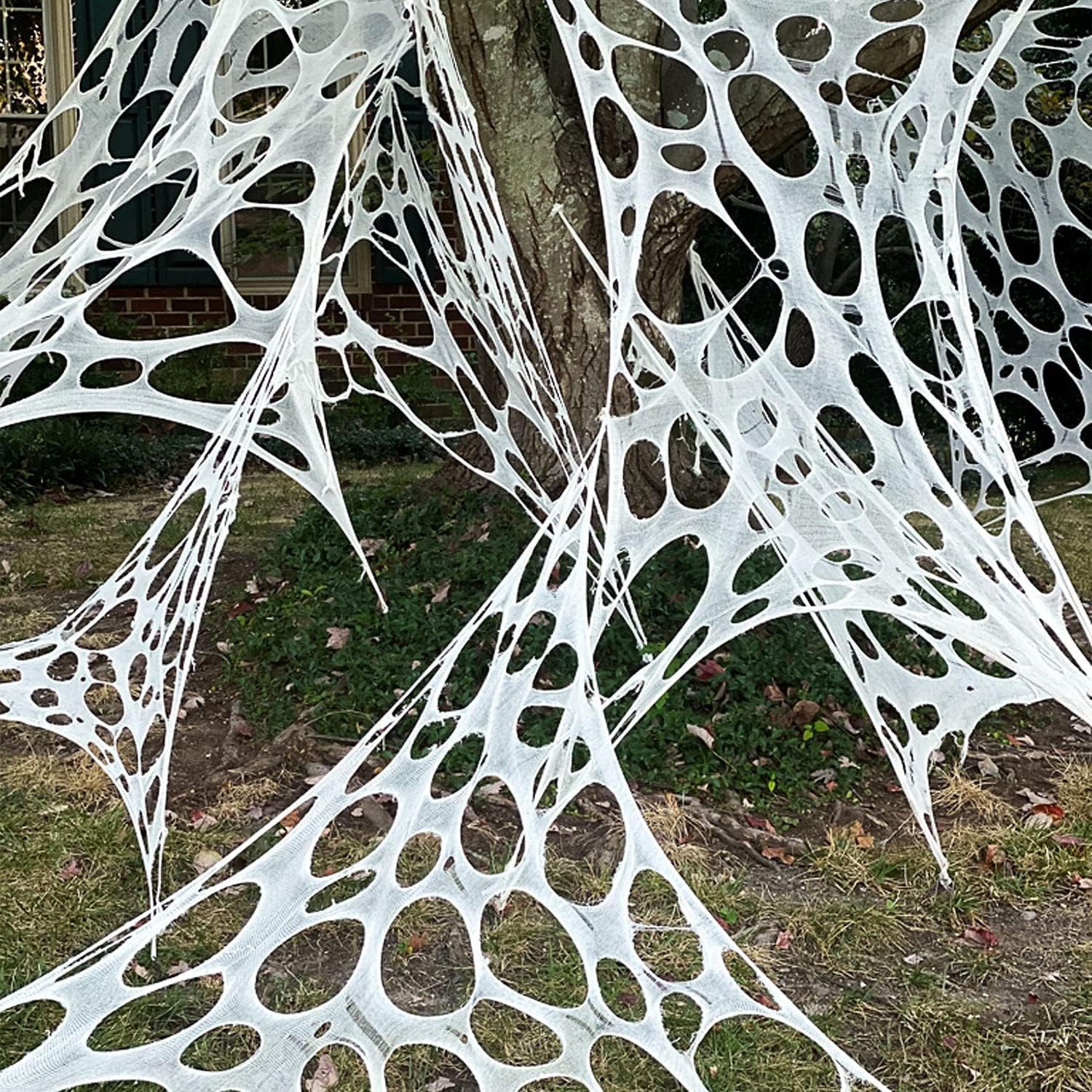 Joyseller 2 Packs Spider Web Halloween Decorations Outdoor, Stretchy 900 Sqft Halloween Spider Web, Cut-Your-Own Flexible Spider