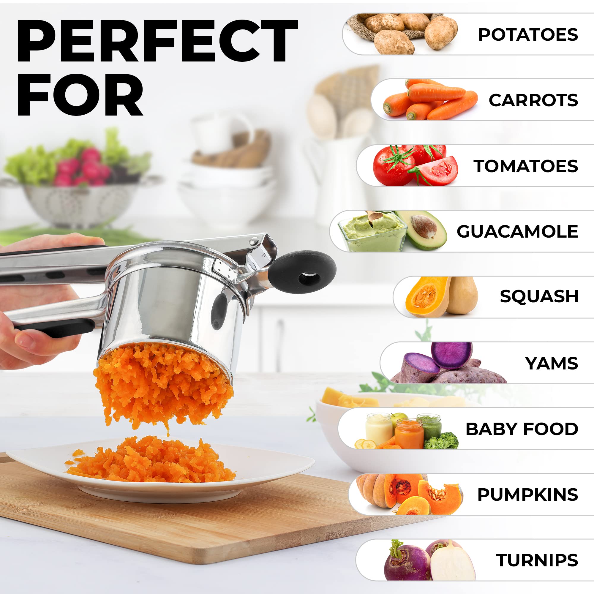 Zulay Kitchen Large 135Oz Potato Ricer Stainless Steel - Heavy Duty Ricer Kitchen Tool With Non-Slip Handle - Manual Masher Rice