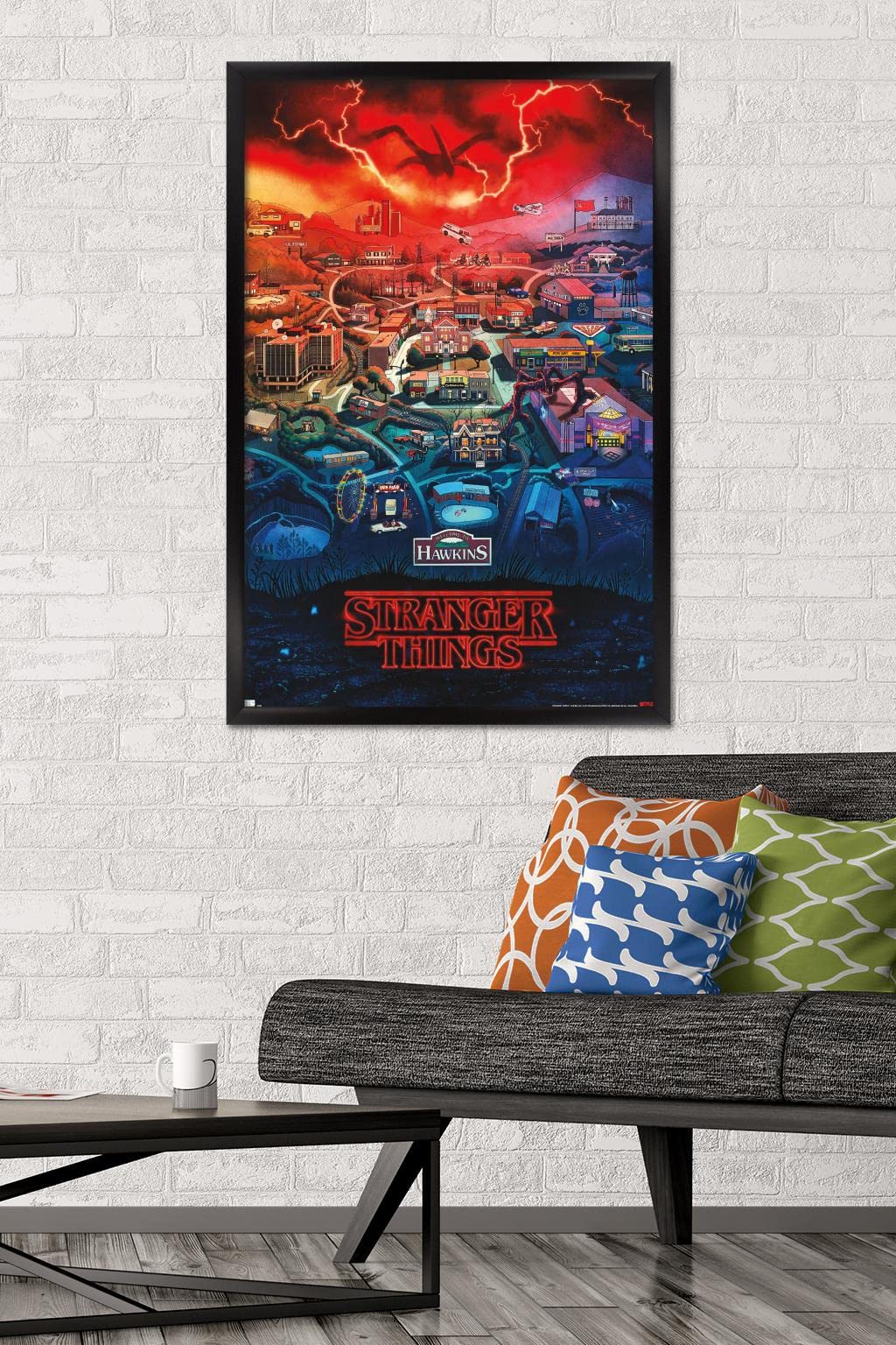 Trends International Netflix Stranger Things: Season 4 - Hawkins, Indiana Wall Poster, 22.375'' X 34'', Black Framed Version