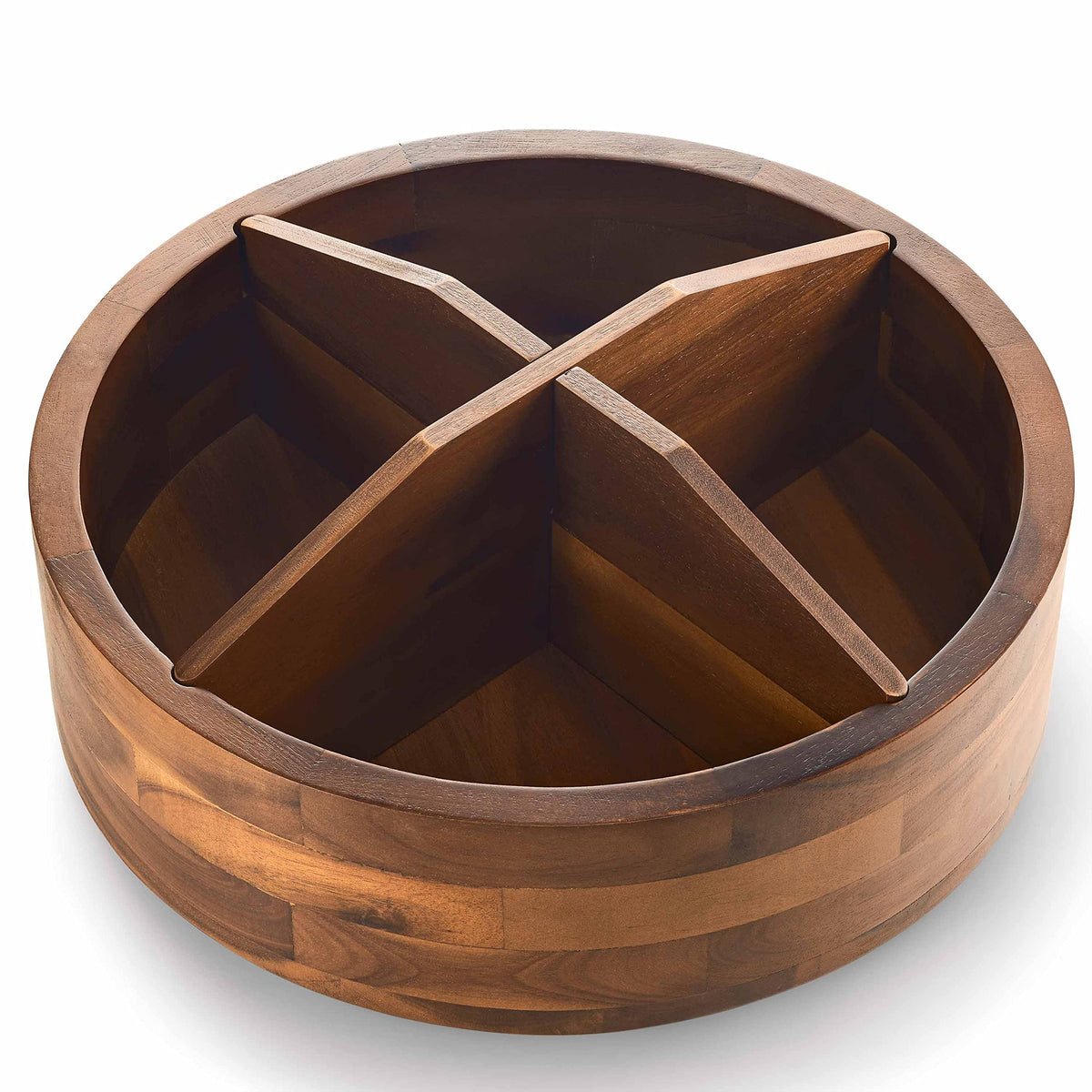 Tidita 12'' Acacia Lazy Susan Organizer With 4 Dividers - Wooden Lazy Susan Turntable For Table, Countertop - Kitchen Storage Fo