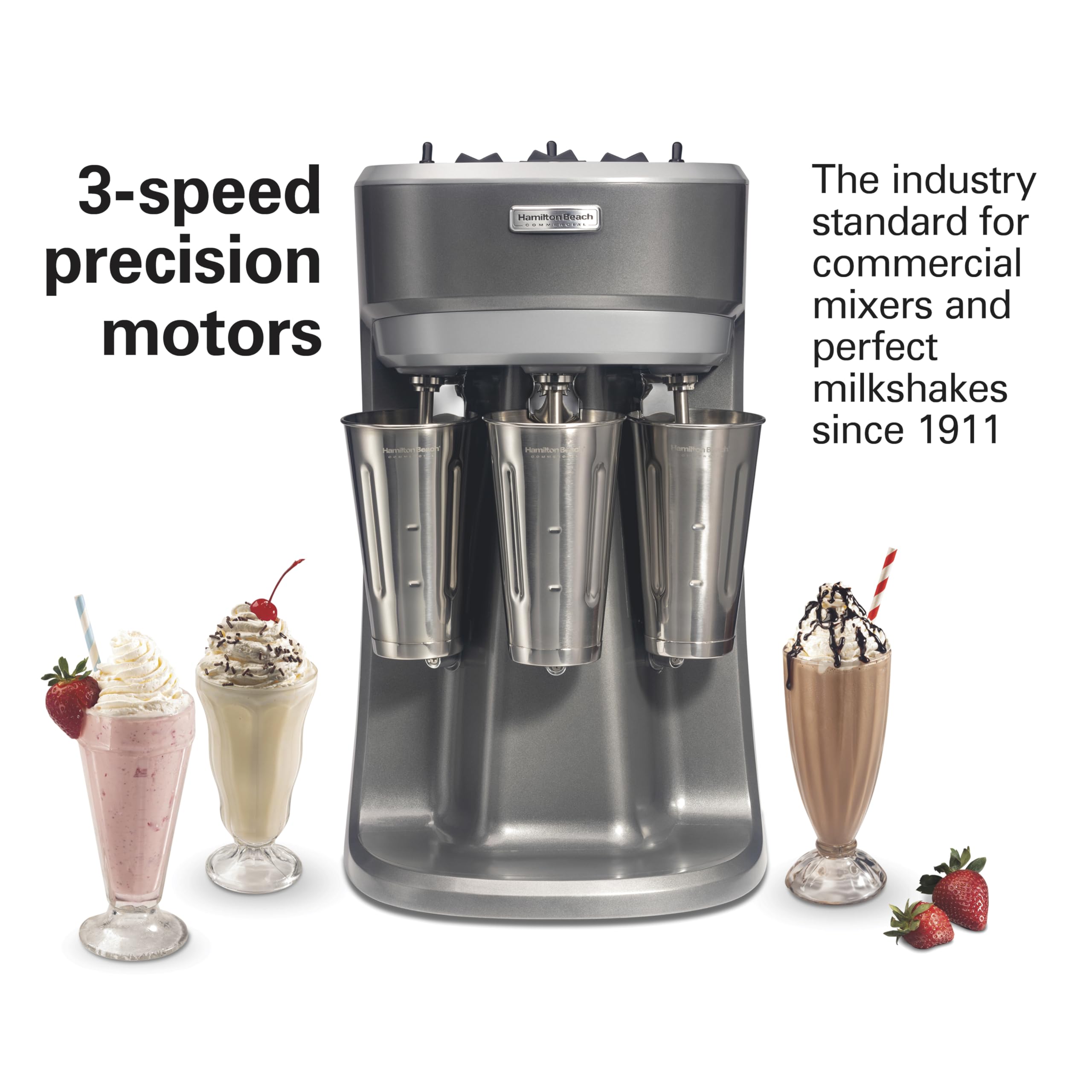 Hamilton Beach Hmd400 120V Triple Spindle Commercial Drink Mixer, Grey
