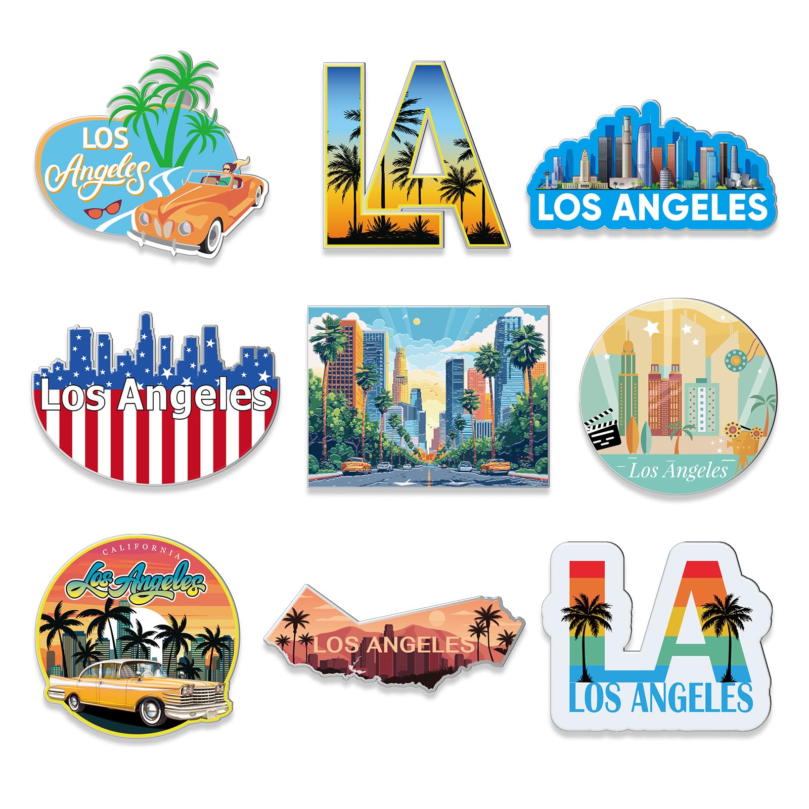 Tellegloww 18 Pcs Los Angeles Fridge Magnet Stainless Steel Magnetic Refrigerator Stickers Los Angeles Magnet Souvenirs Gifts Re