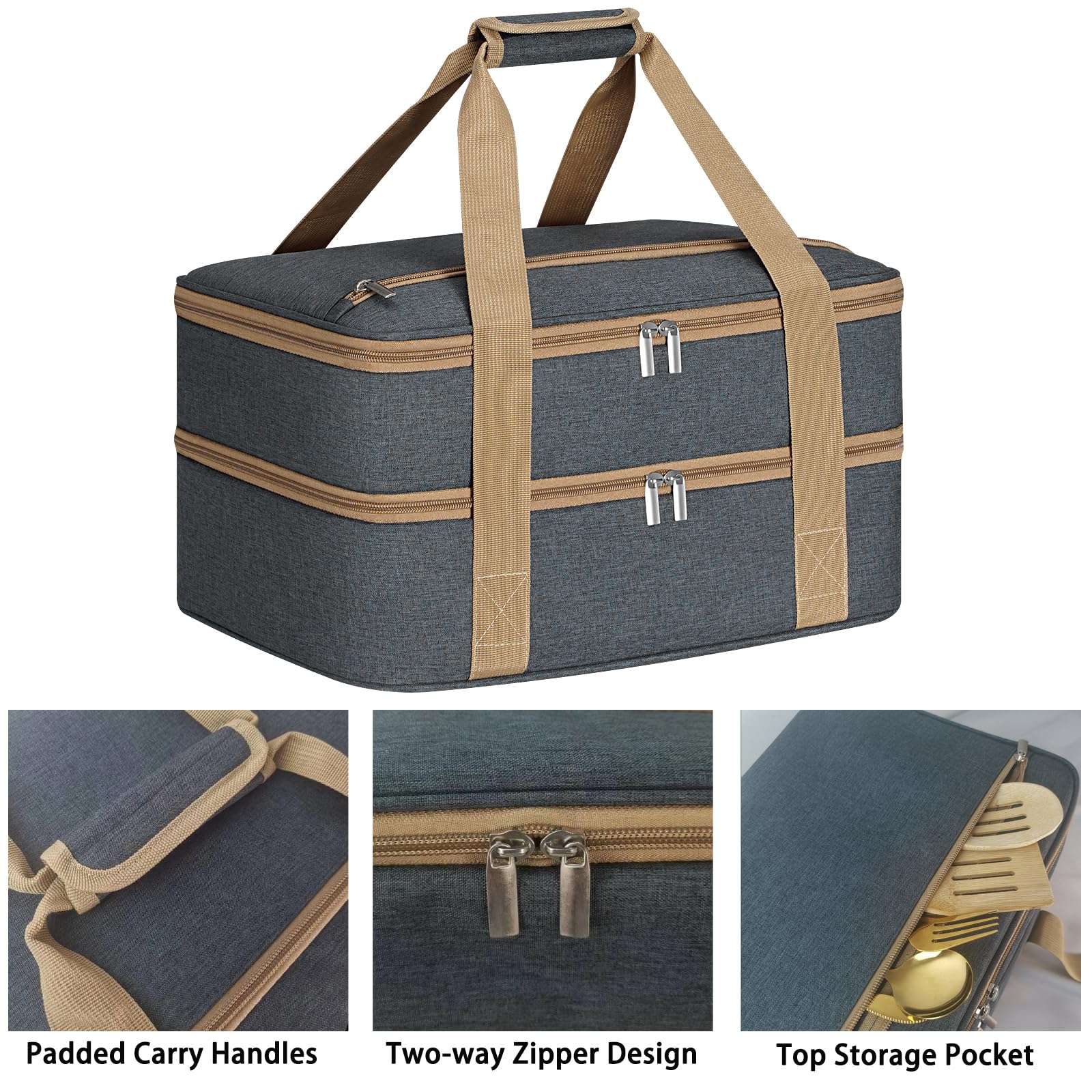 Double Insulated Casserole Carrier With Zipper Pockets, Casserole Carriers For Hot Or Cold Food, Insulated Food Carrier For Part