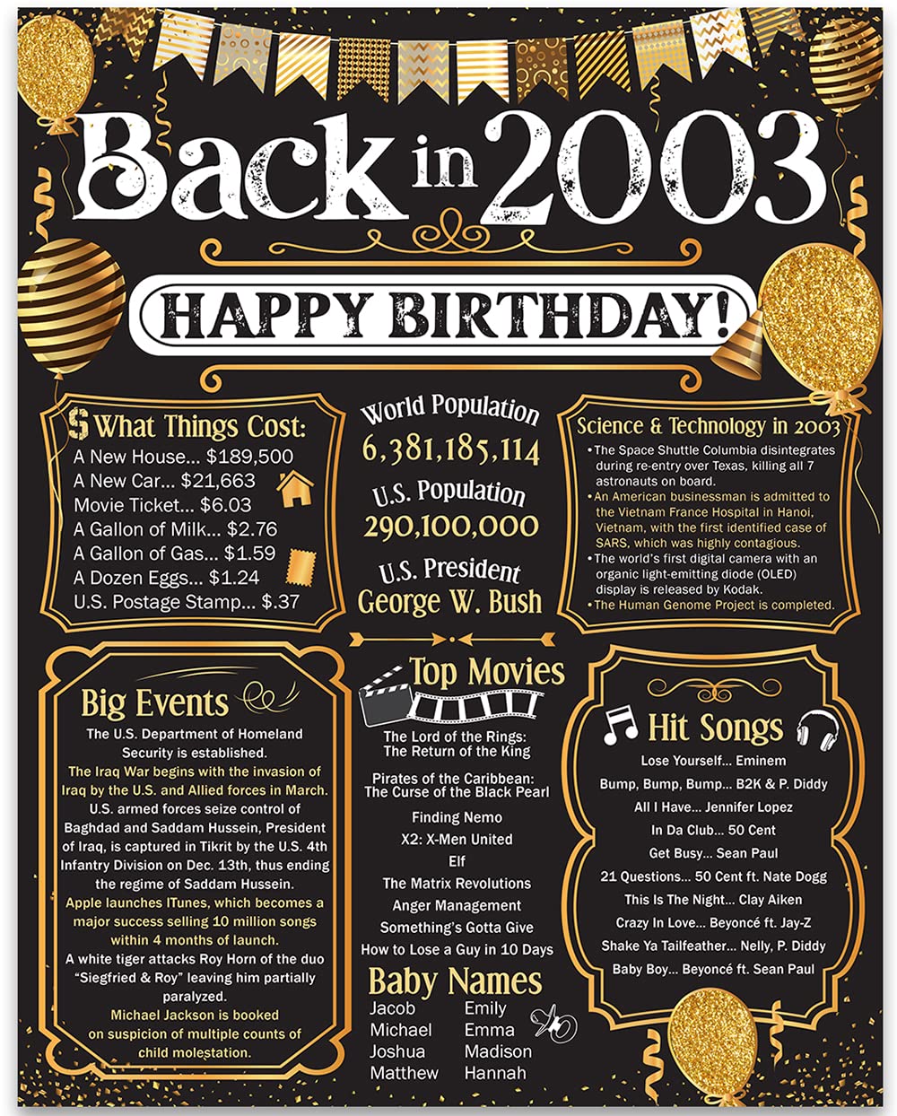 22nd Birthday Party Decorations for 22nd Birthday (Twenty-two) - Remembering The Year 2003 - Party Supplies - Gifts for Men and 