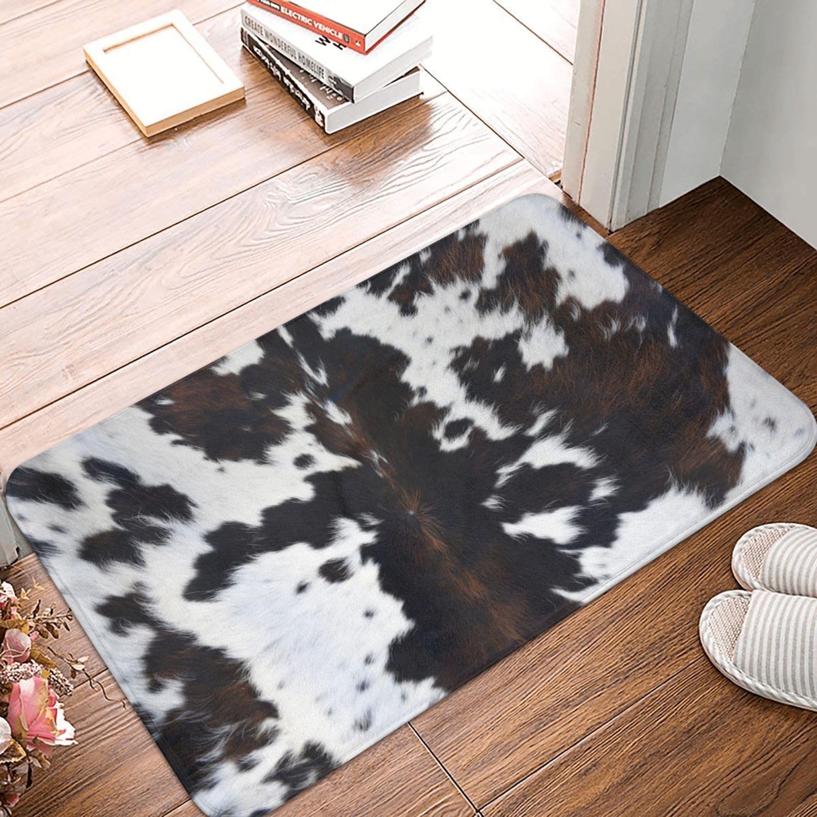 Western Cowhide Cow Print Bath Mats Bathroom Decor, Soft Absorbent Cow Cowhide Bath Rug Non-Slip Floor Rug Carpets For Kitchen B