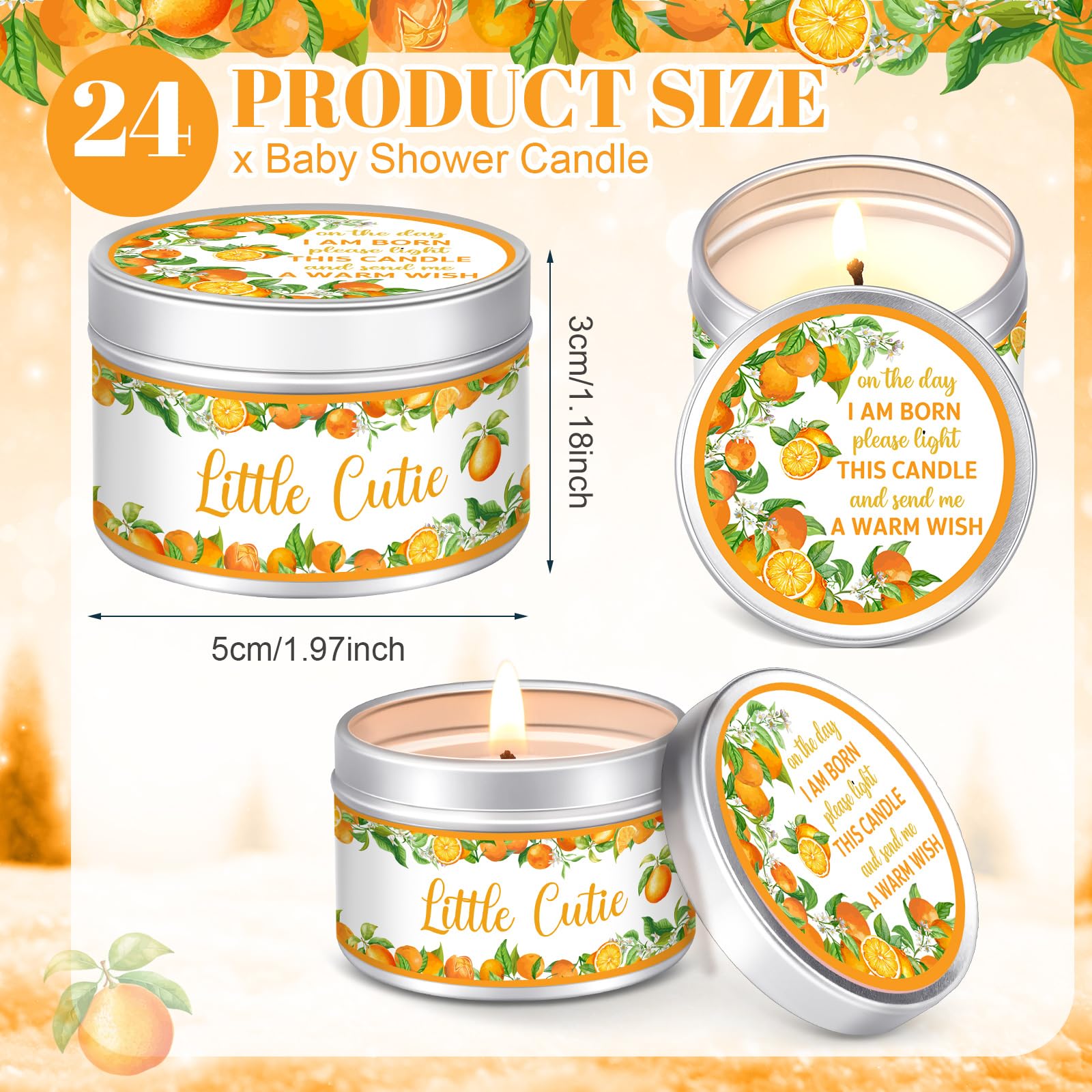 MTLEE 24 Pcs Mandarin Orange Baby Shower Party Favors Candles Lavender Scented Baby Shower Favors for Guests Rustic Tealights Ca