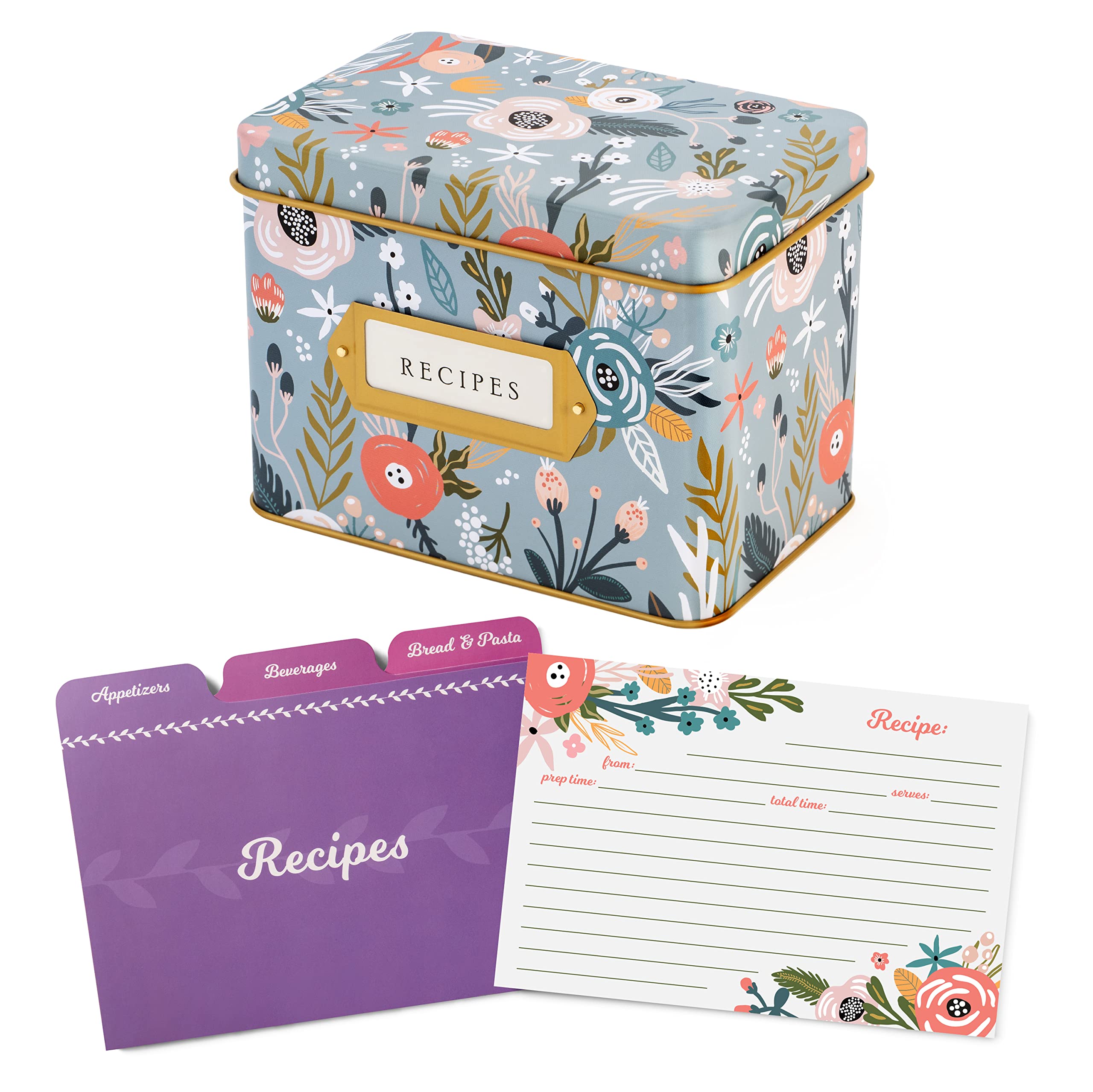 Jot & Mark Recipe Card Complete Gift Box | Decorative Recipe Tin Box (Garden Floral)