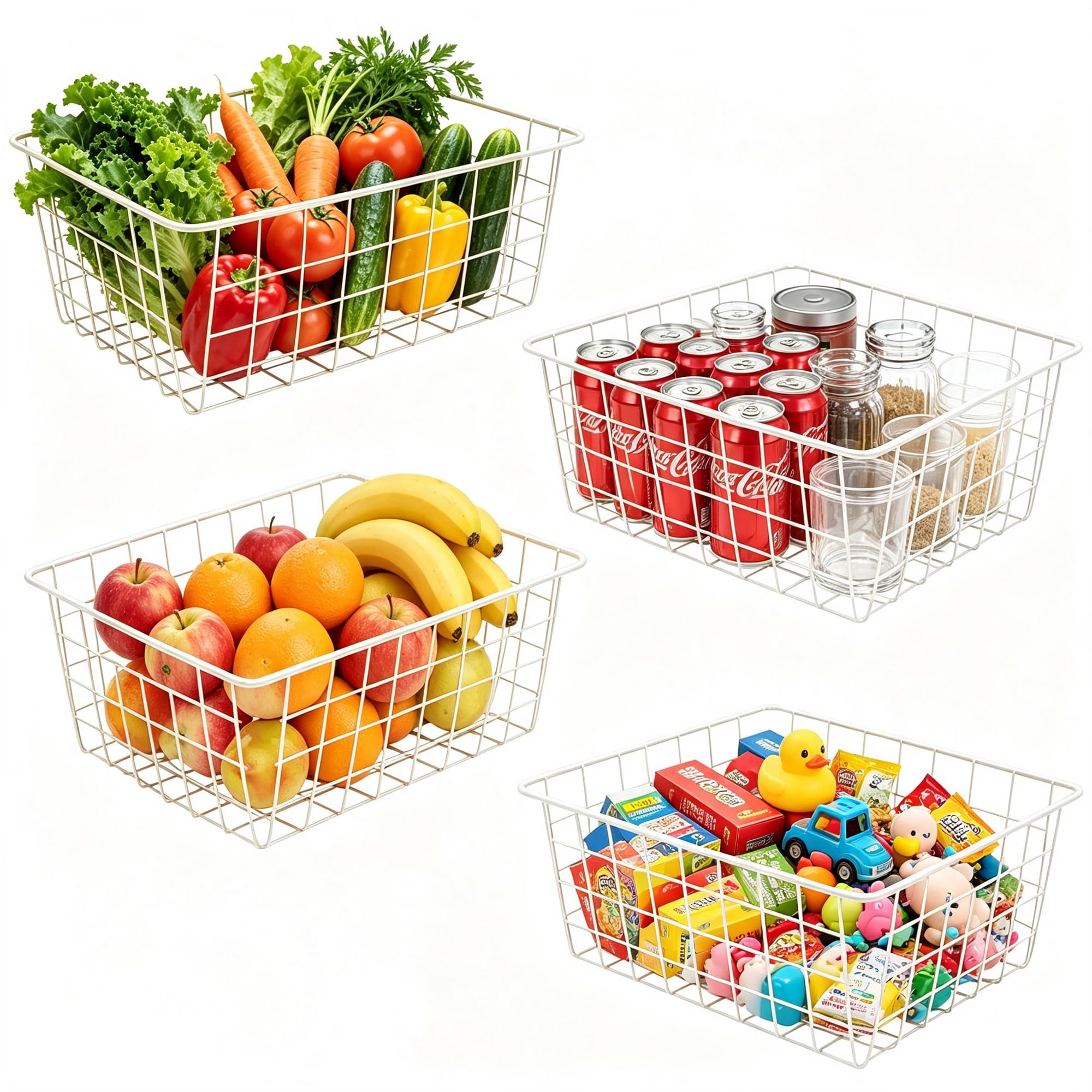 WYipolzi White Wire freezer Baskets,11.1x8.7x4.7Wire Freezer Storage Organizer Bins Farmhouse Metal Freezer Basket with Handl