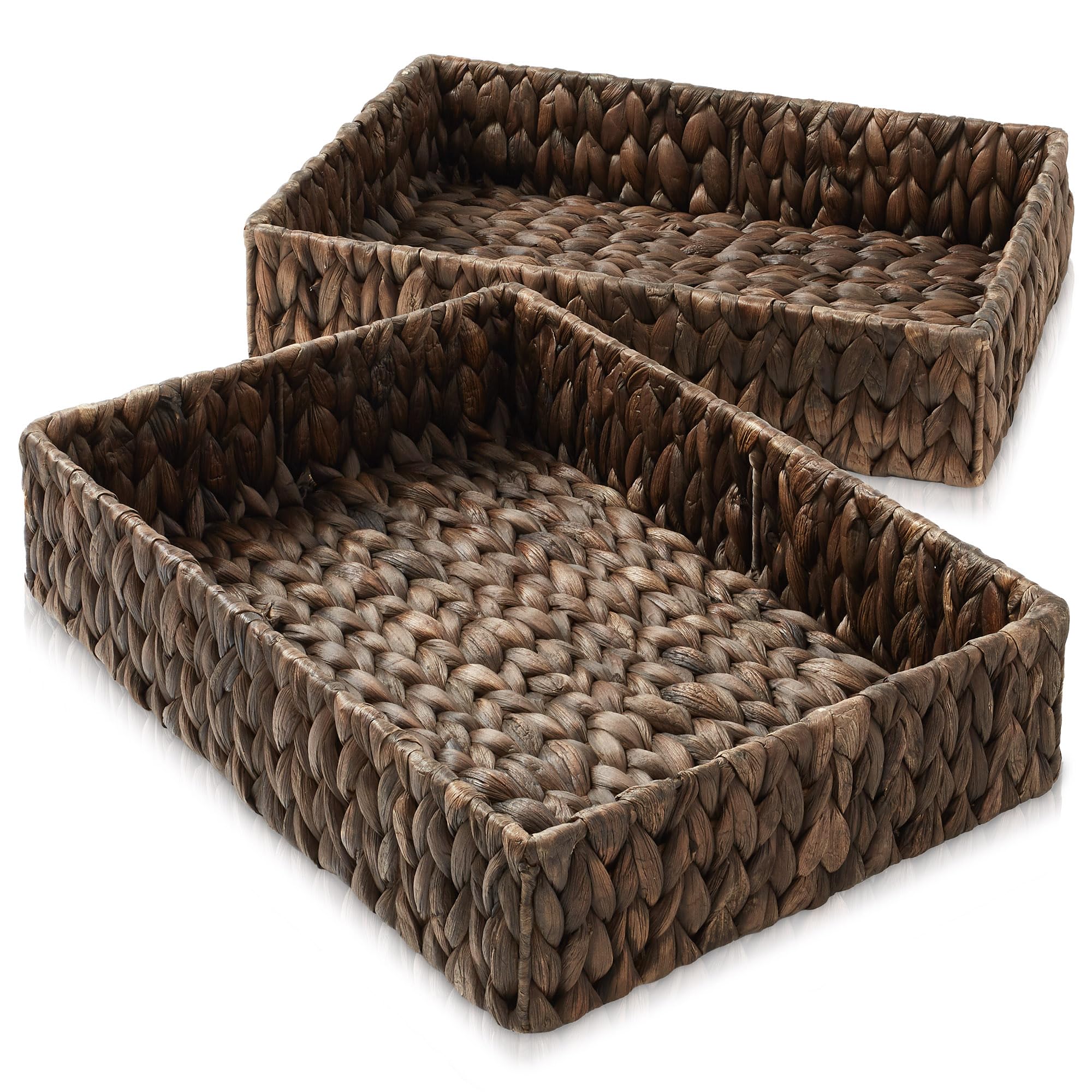Casafield Set Of 2 Bathroom Storage Baskets, Natural - Water Hyacinth, 15.75'' W X 11.25'' D X 3.25'' H, Woven Toilet Tank Toppe