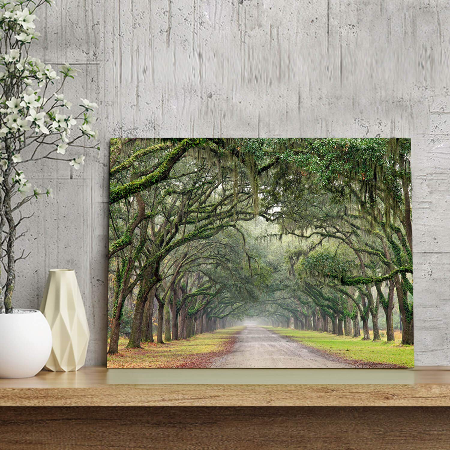 Oak Tree Canvas Wall Art: Green Landscape Artwork Forest Picture Painting Small Size For Bathroom (16 ' ' X 12 ' ' X 1 Panel)