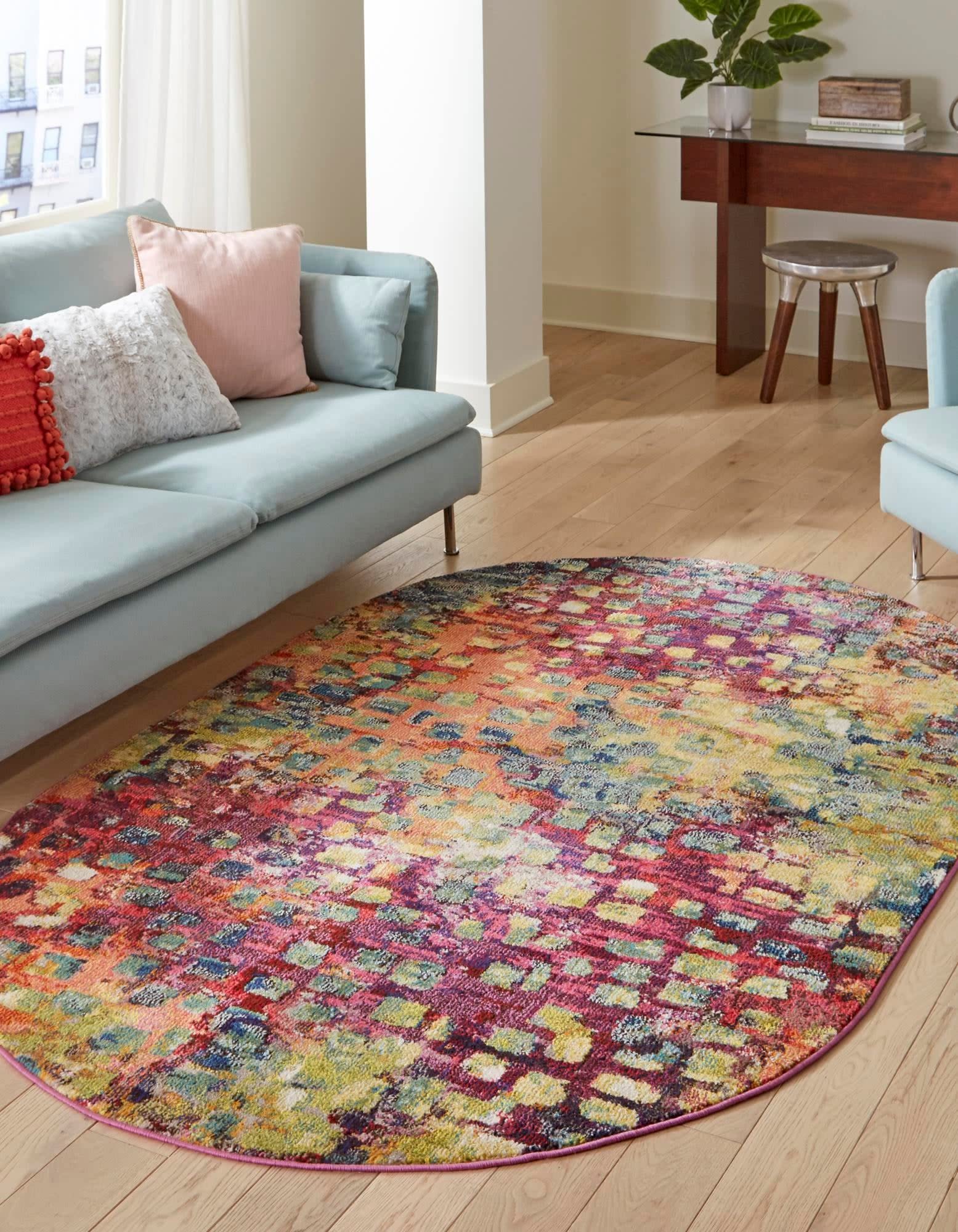 Unique Loom Jardin Collection Colorful, Vibrant, Abstract, Modern Area Rug (5 0 x 8 0 Oval, Multi/Blue)