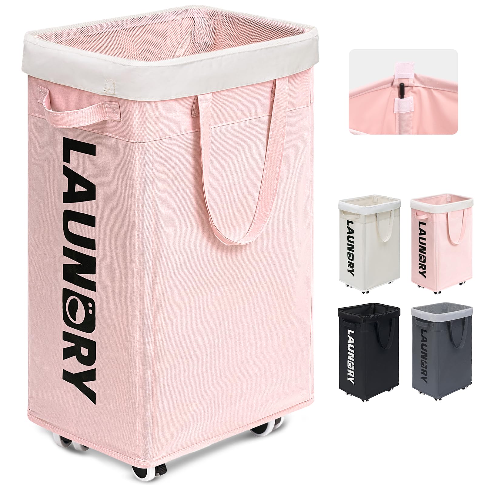 Goodpick Laundry Hamper With Wheels, 75L Collapsible Laundry Basket On Wheels, Rolling Laundry Hamper With Removable Wash Bag Fo